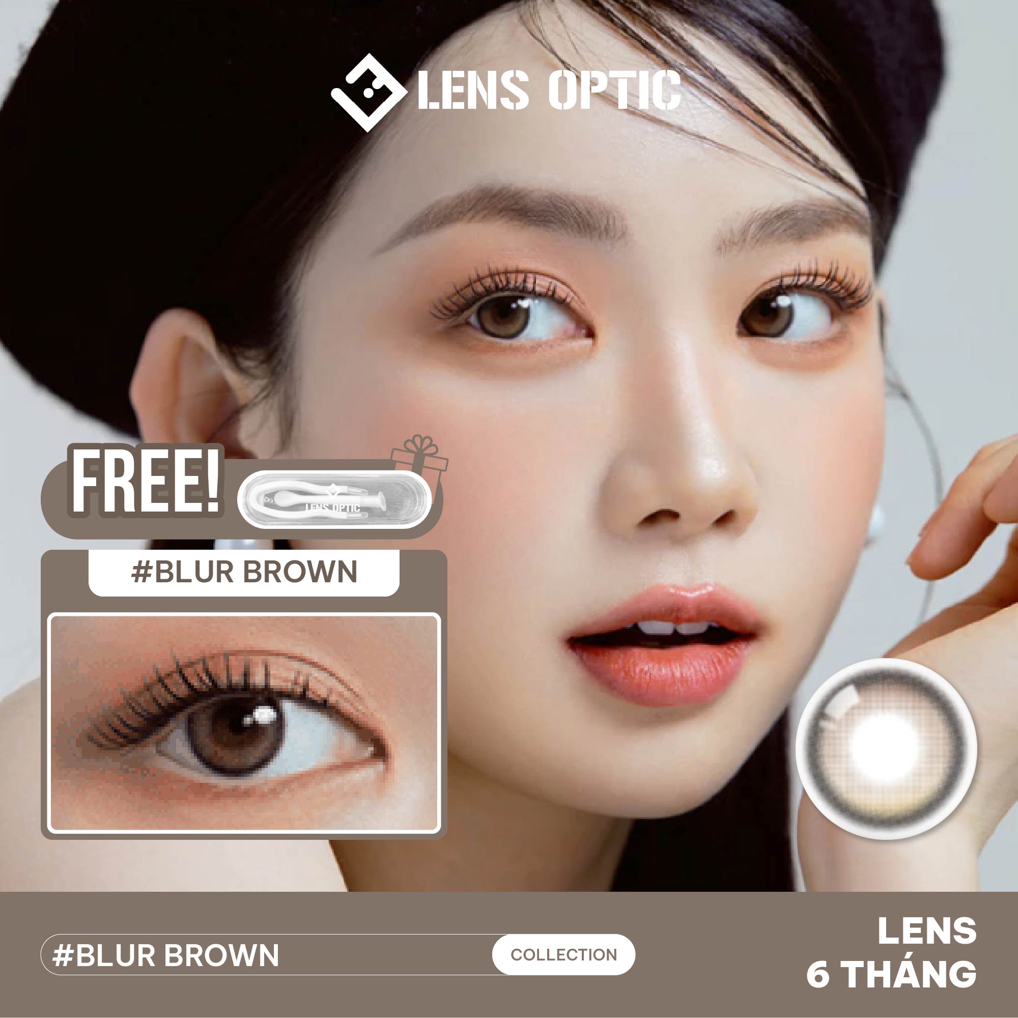 Kính áp tròng 6 tháng Blur Brown , lens màu nâu có độ cận
