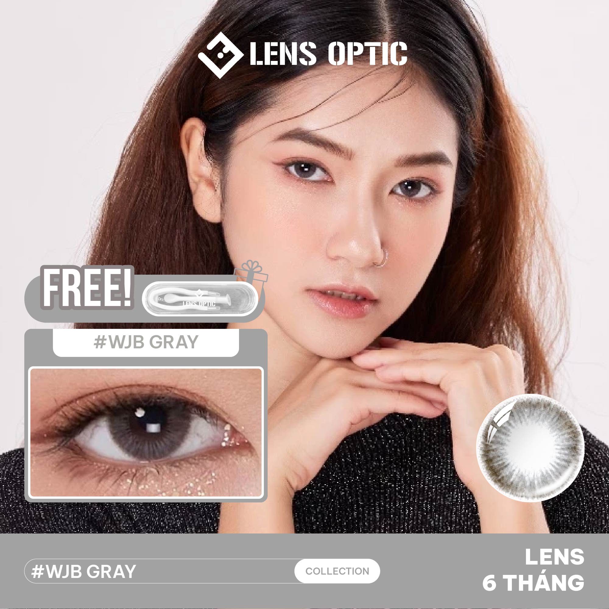 Kính Áp Tròng 6 Tháng WJB Gray – Lens Xám Có Độ Đeo Êm Ái, Chuẩn Hãng