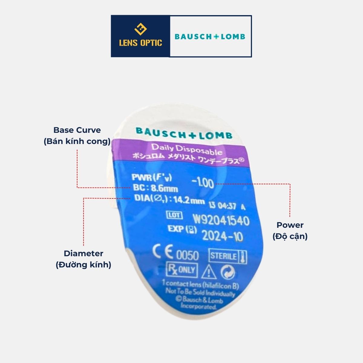[30 Lens] Kính áp tròng Bausch Lomb dùng 1 ngày không màu