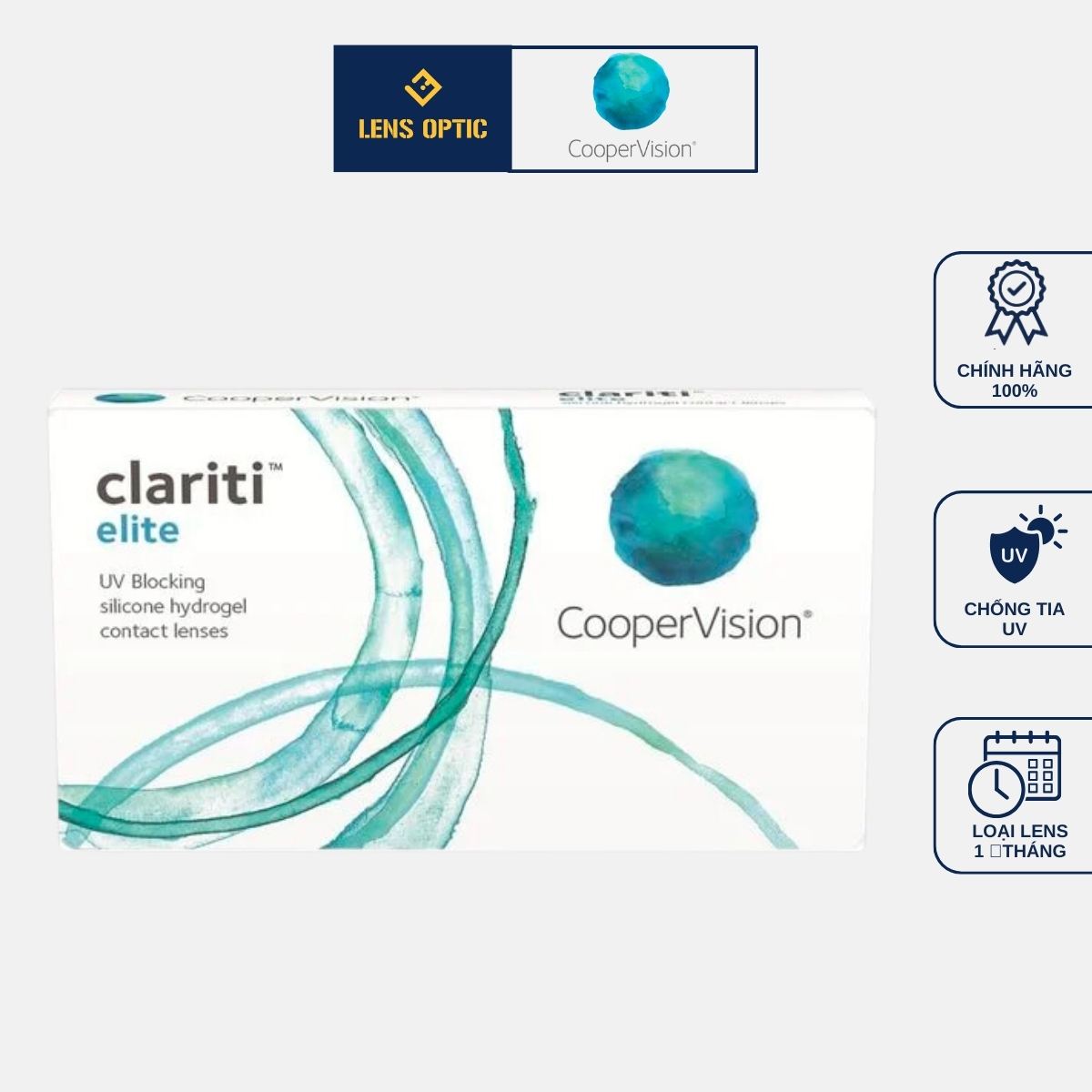 Kính áp tròng trong suốt Clariti Elite dùng 1 tháng, lens không màu có độ cho mắt cận- Lens Optic
