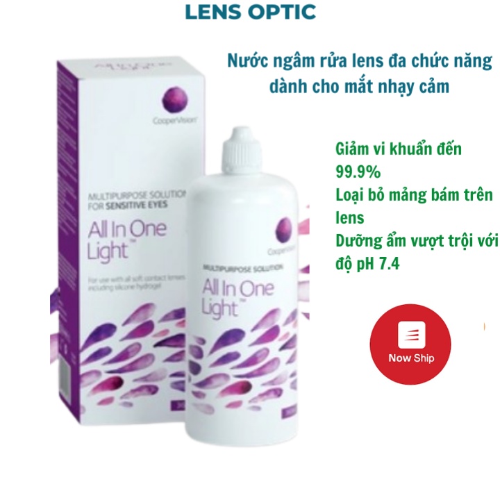Nước ngâm kính áp tròng cho mắt nhạy cảm All In One 100ml, nước ngâm lens - Lens Optic