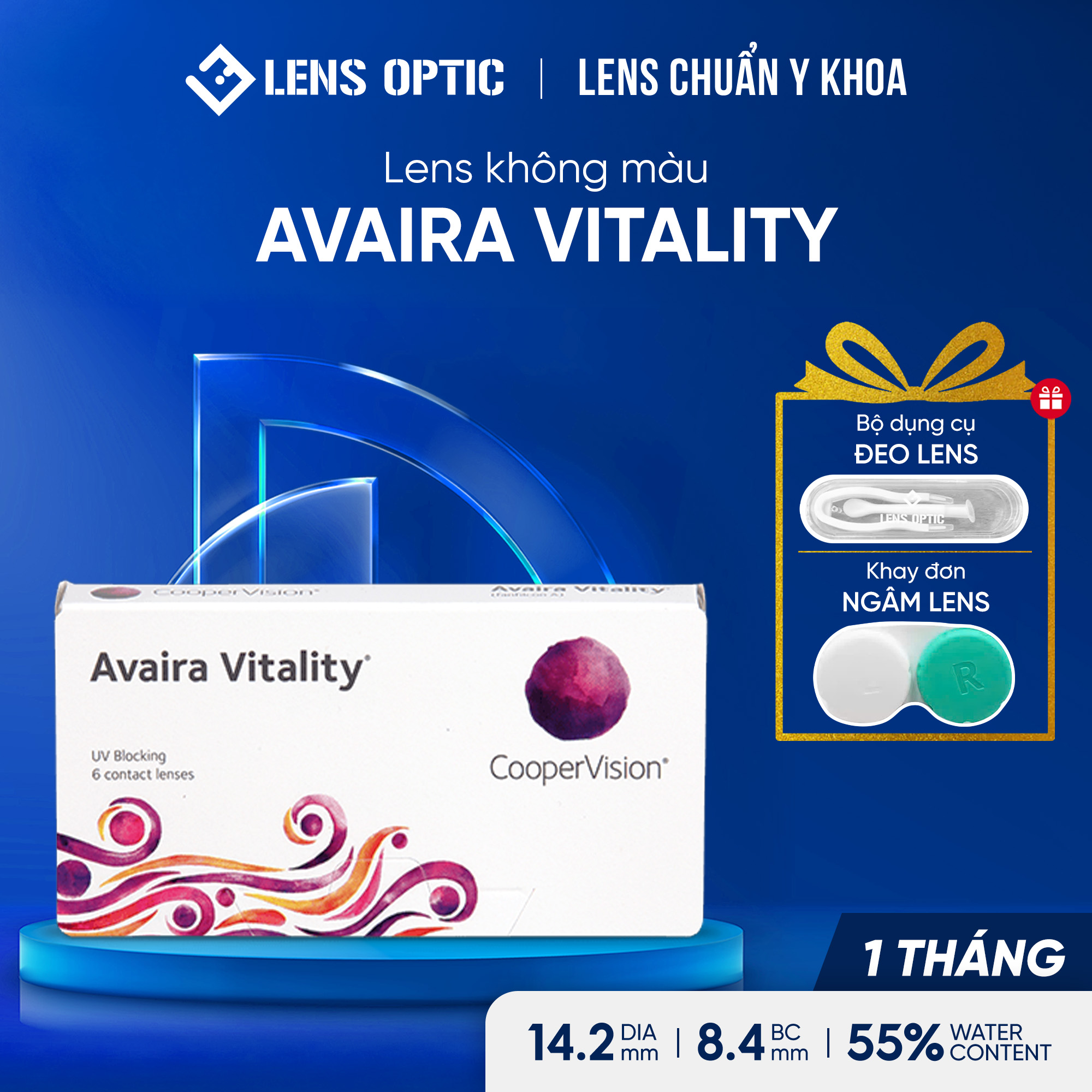 Kính Áp Tròng Trong Suốt Avaira Vitality 1 Tháng – Lens Không Màu Cho Mắt Cận ( 1 Chiếc )
