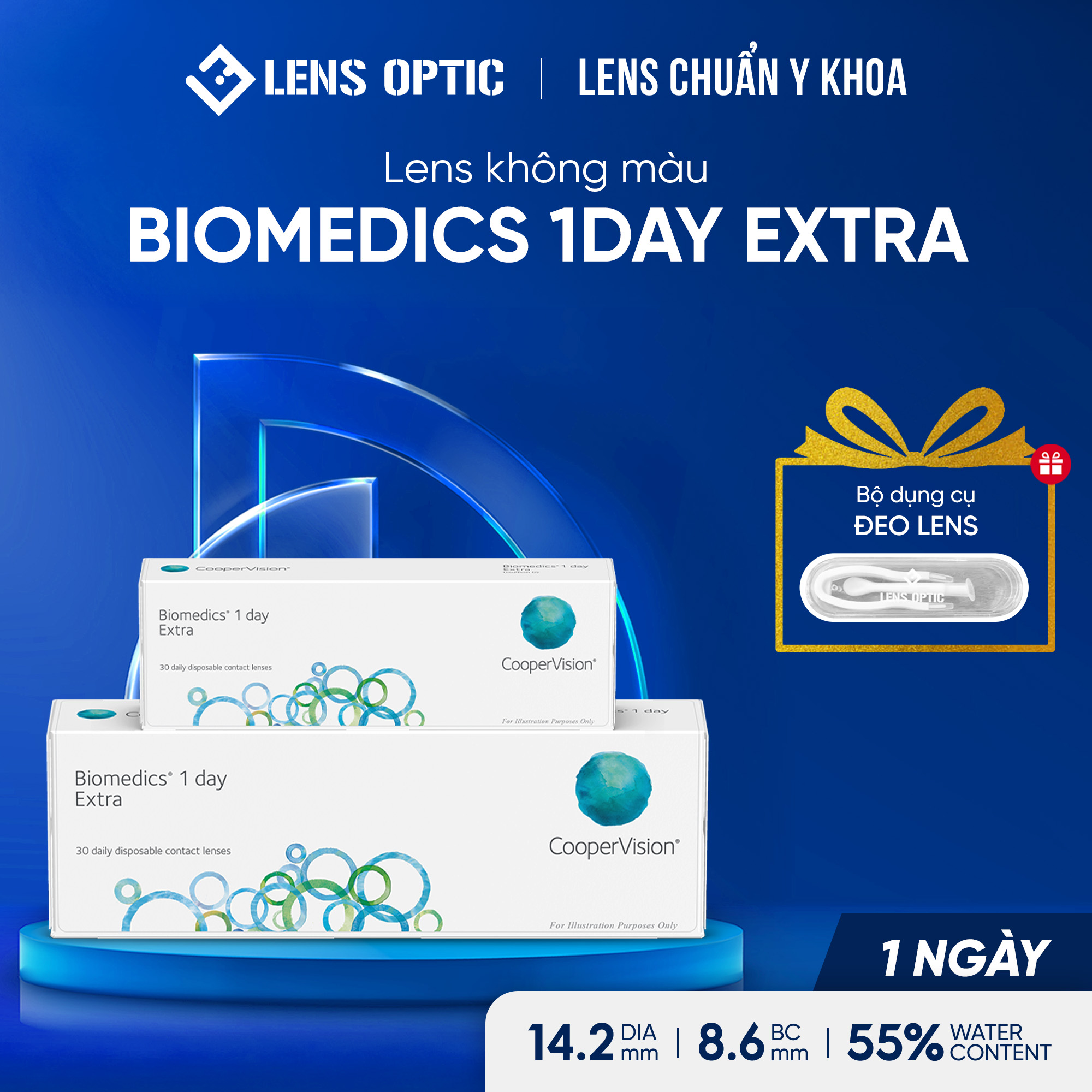 Kính Áp Tròng Biomedics 1 Day Extra Trong Suốt – Lens Không Màu Có Độ Cận