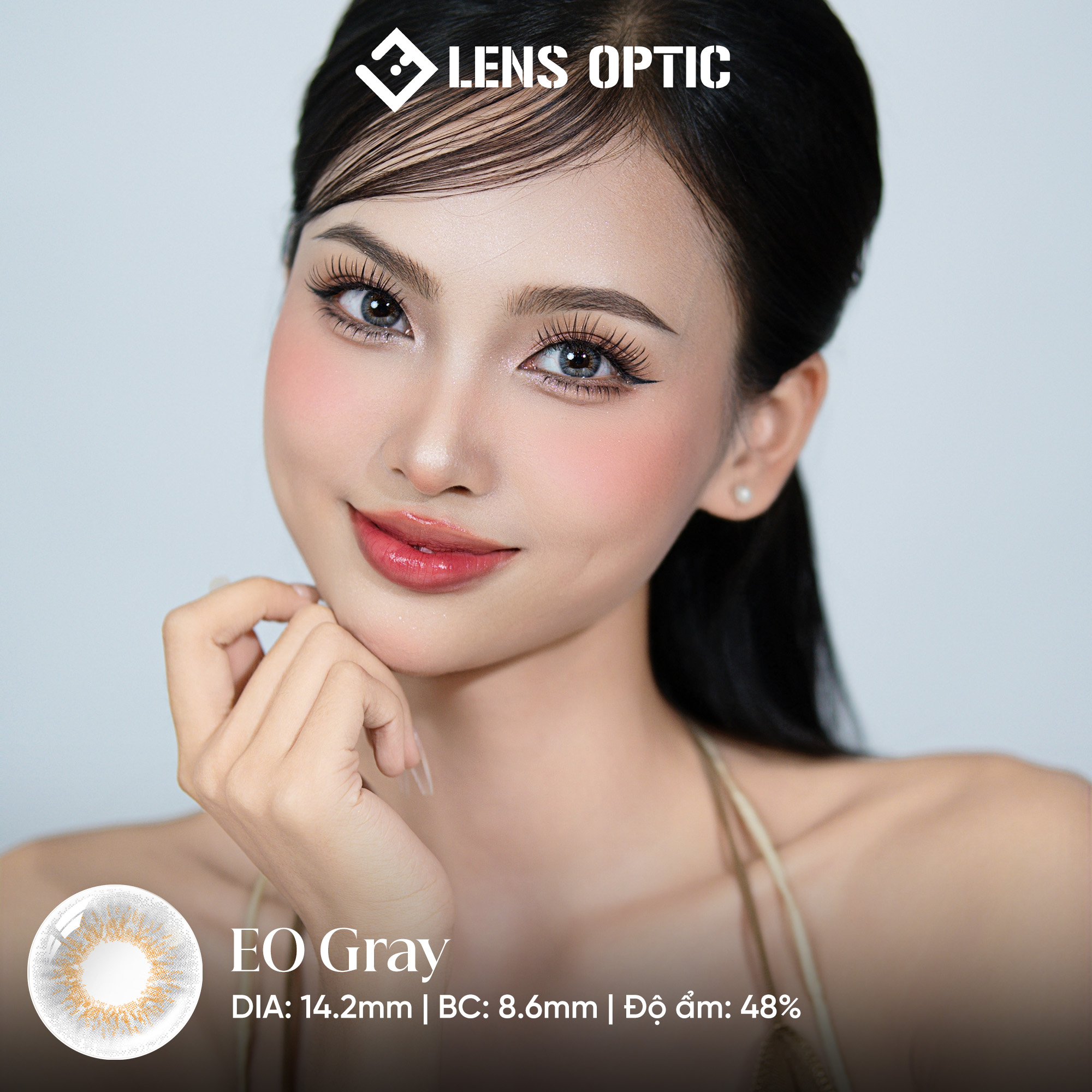 Kính áp tròng 6 tháng màu EO Gray giãn tròng 14.2mm