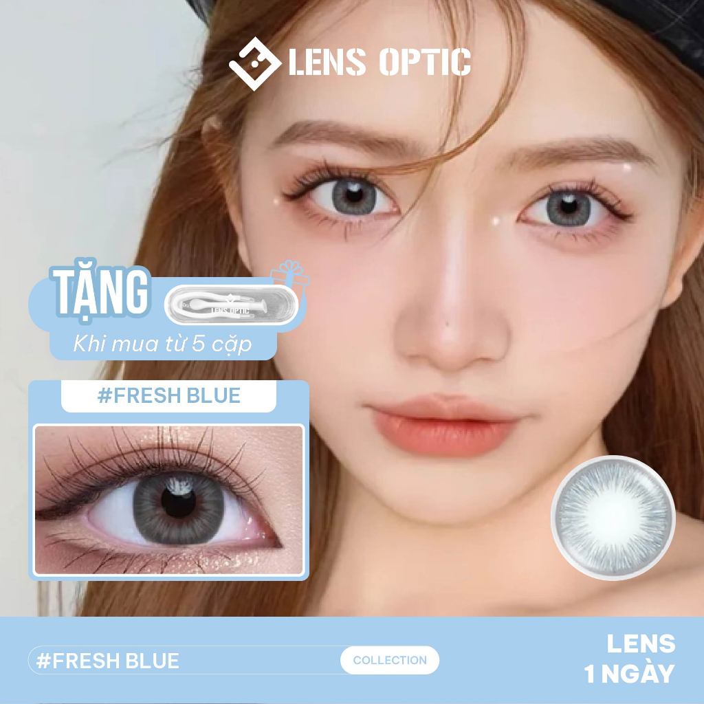 Kính áp tròng Acuvue Define Fresh Blue: lens màu Xanh Dương 1 ngày cho mắt cận