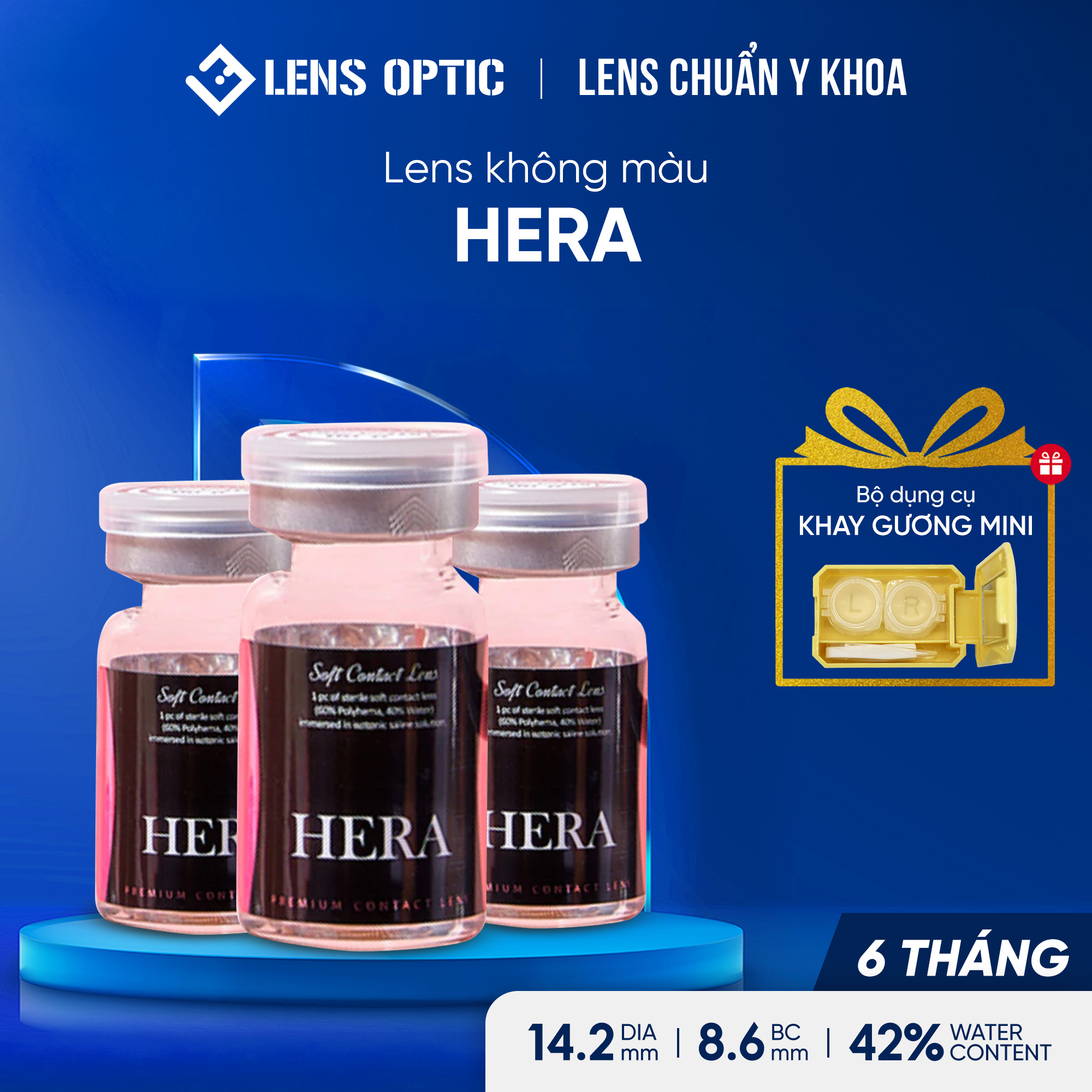 Kính áp tròng Clear 6 tháng, lens trong suốt có độ cận -1.00 đến -10.00 độ