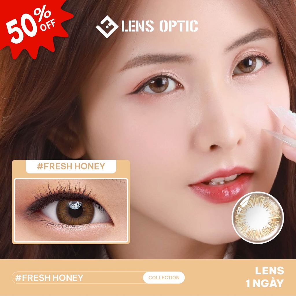 Kính áp tròng Acuvue Difine Fresh Honey, lens mắt cận dùng 1 ngày