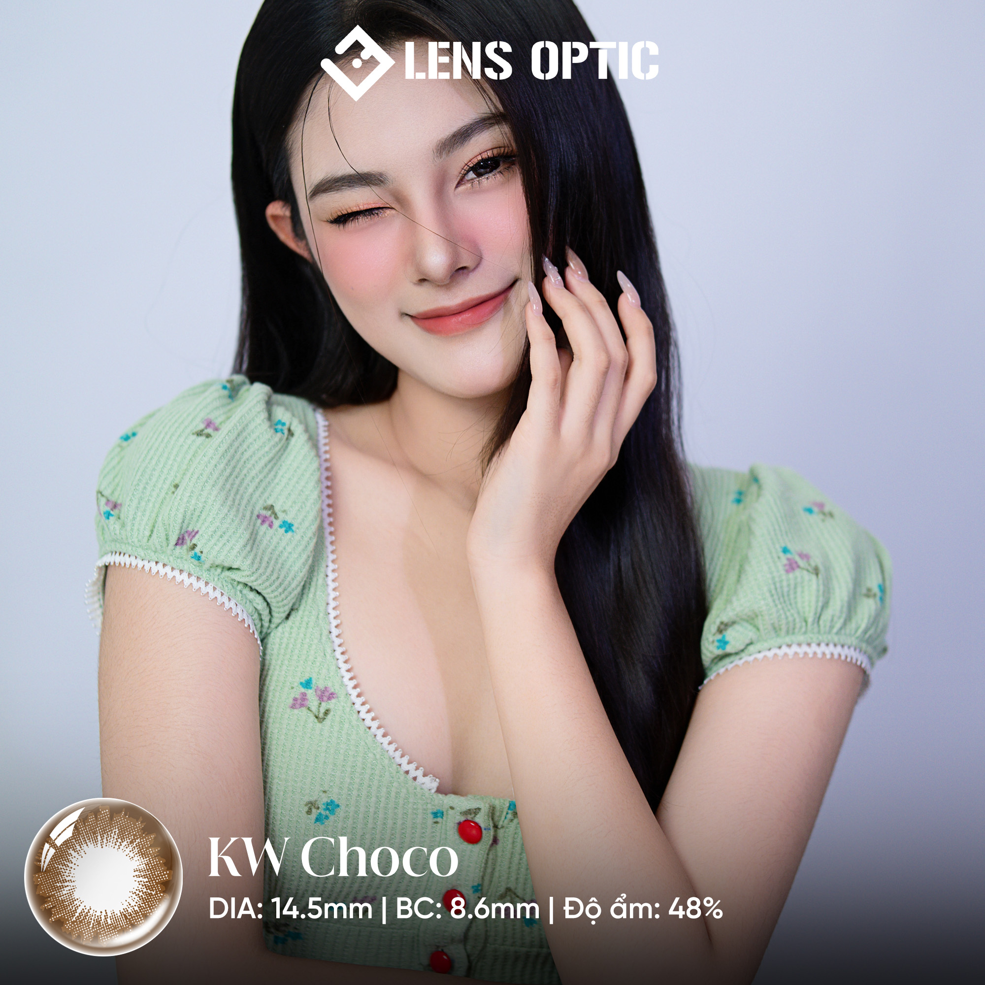 Kính áp tròng 6 tháng màu KW Choco giãn tròng 14.5mm