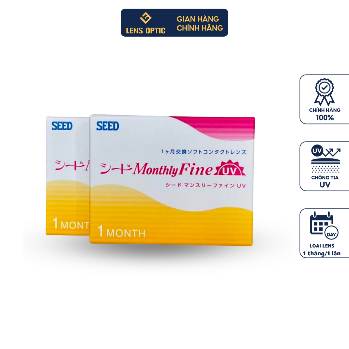 Kính áp tròng SEED 1 tháng không màu (3 chiếc/ hộp), lens SEED monthly fine UV  trong suốt có độ cận- Lens Optic