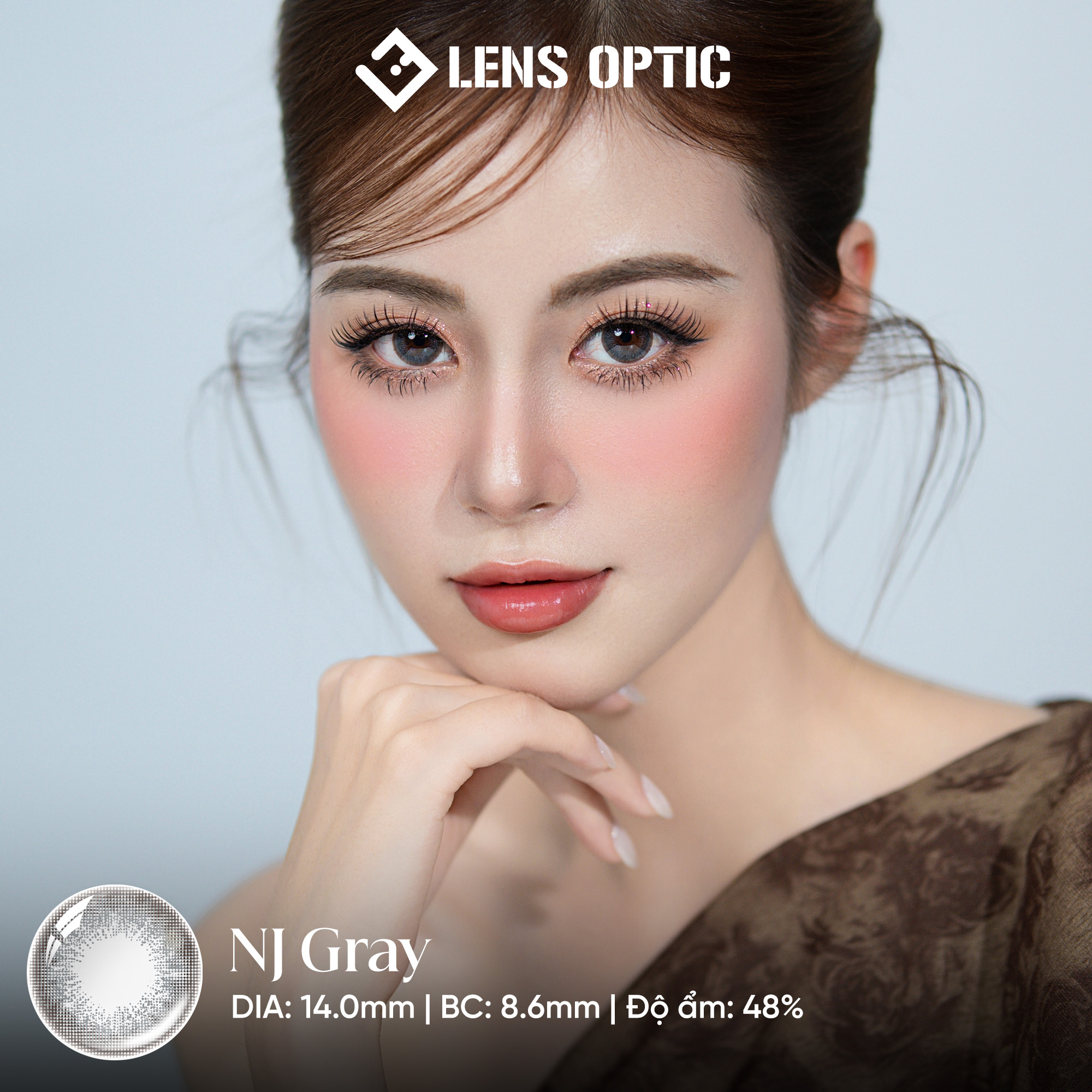 Kính áp tròng 6 tháng màu NJ Gray giãn tròng 14.0mm