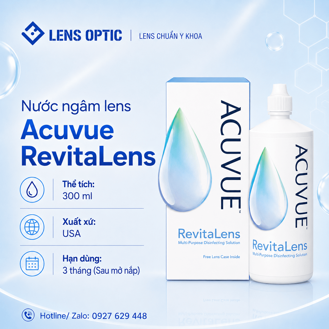 Nước Rửa Lens /Ngâm Kính Áp Tròng Acuvue RevitaLens | Khử Trùng Kép, Chống Khô Mắt