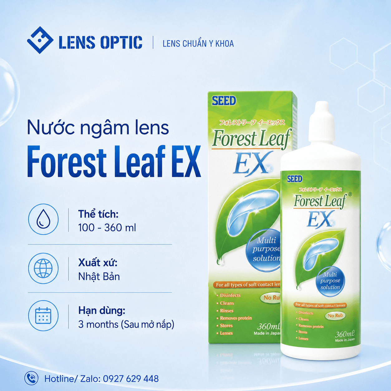 Dung dịch ngâm rửa kính áp tròng Forest Leaf Ex - Dịu Nhẹ, Chống Khô Mắt