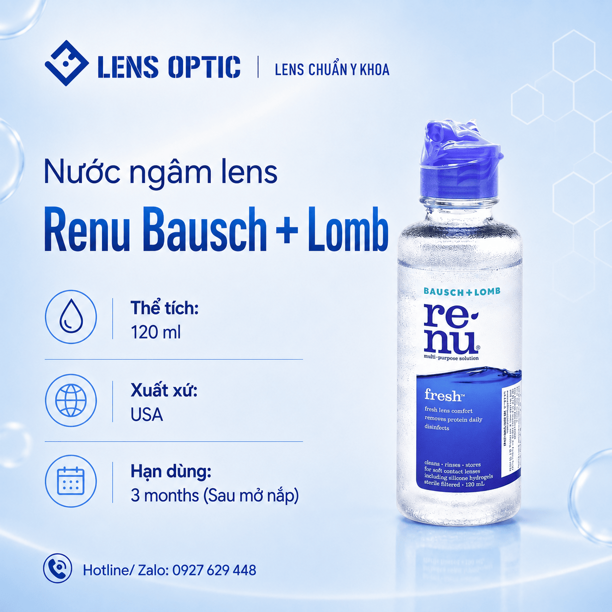 Nước ngâm lens Renu 120ml -Bausch Lomb, nước rửa kính áp tròng USA
