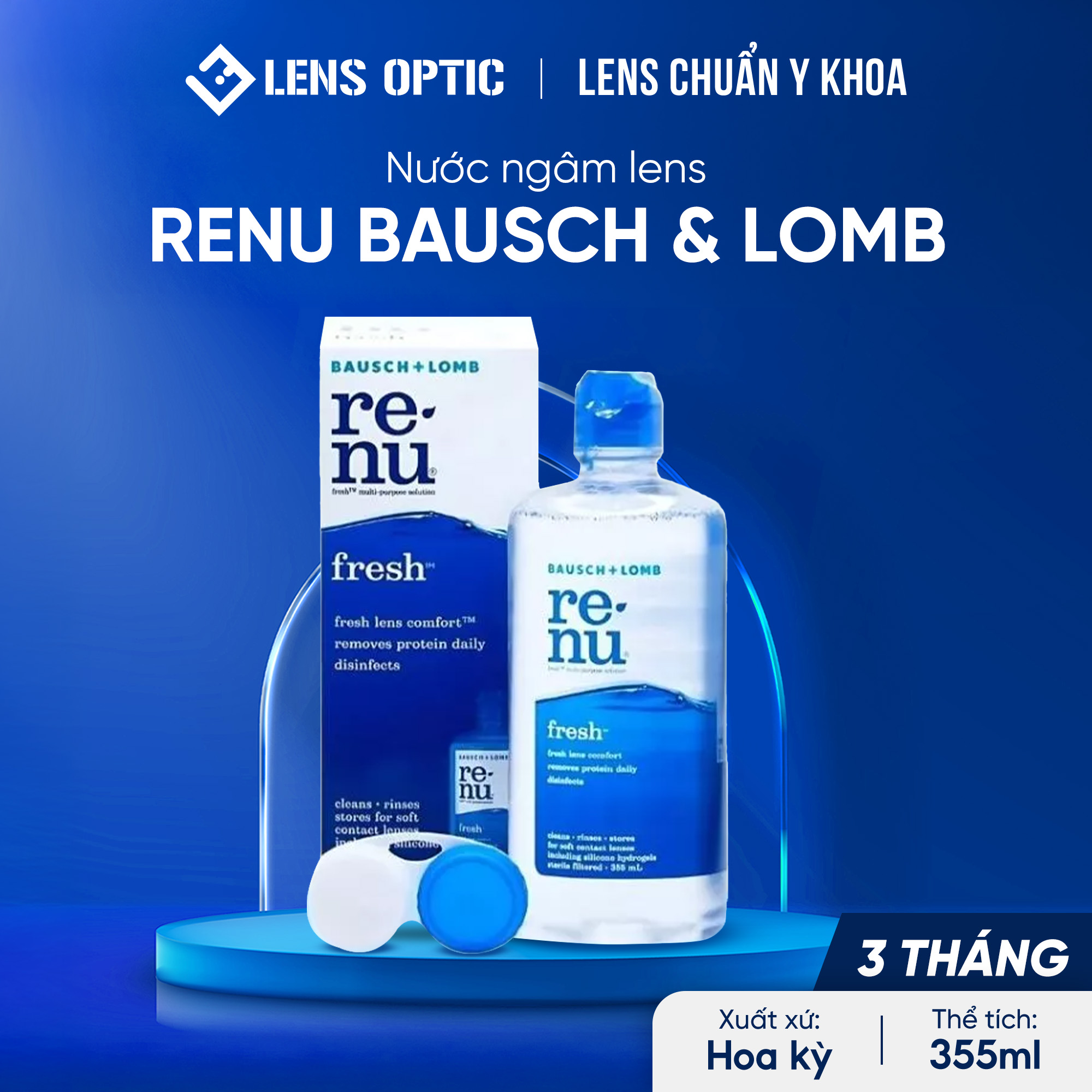 Nước ngâm lens Renu 355ml Bausch Lomb, nước rửa kính áp tròng USA