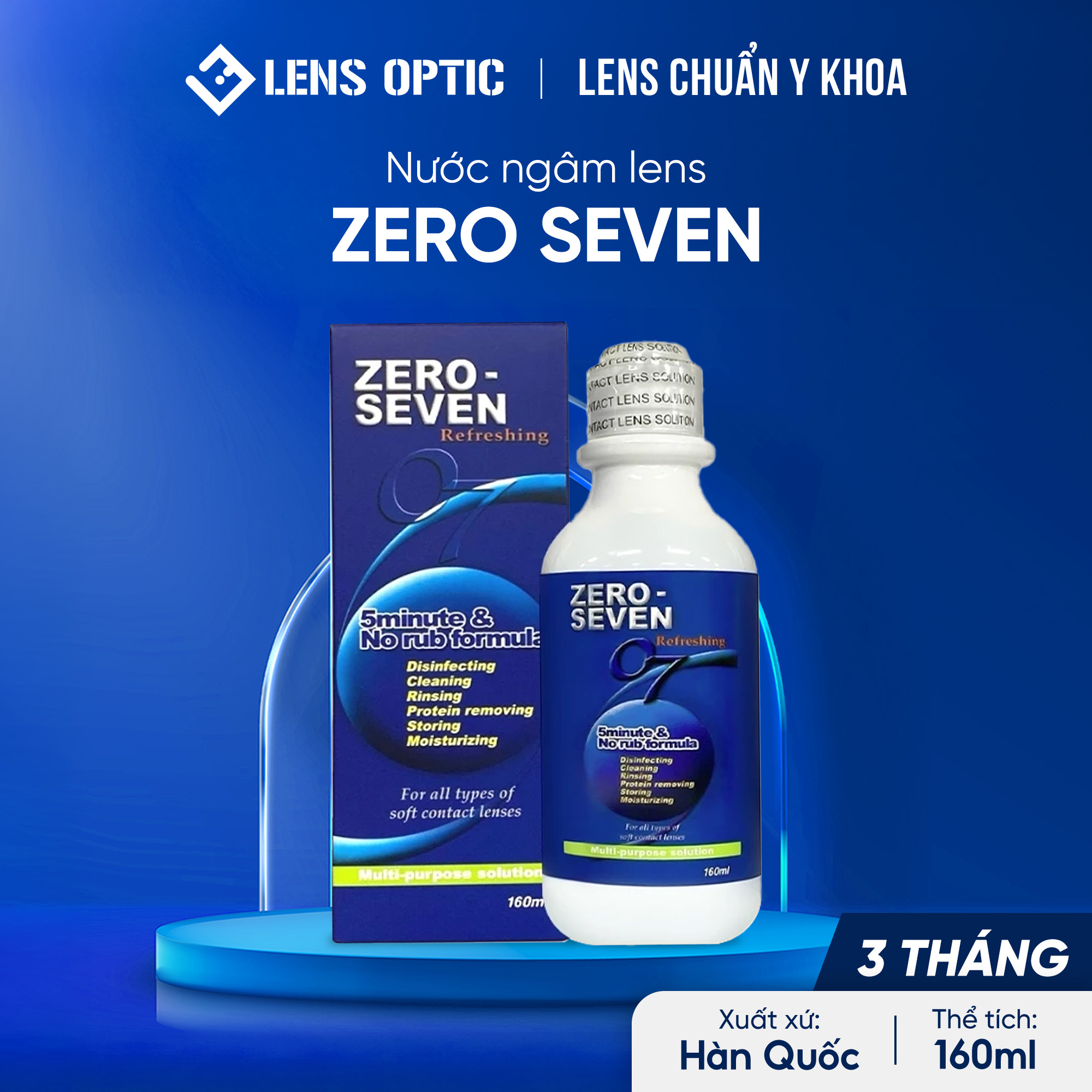 Nước ngâm kính áp tròng Zero Seven 160ml -  Sạch Sâu, Khử Trùng