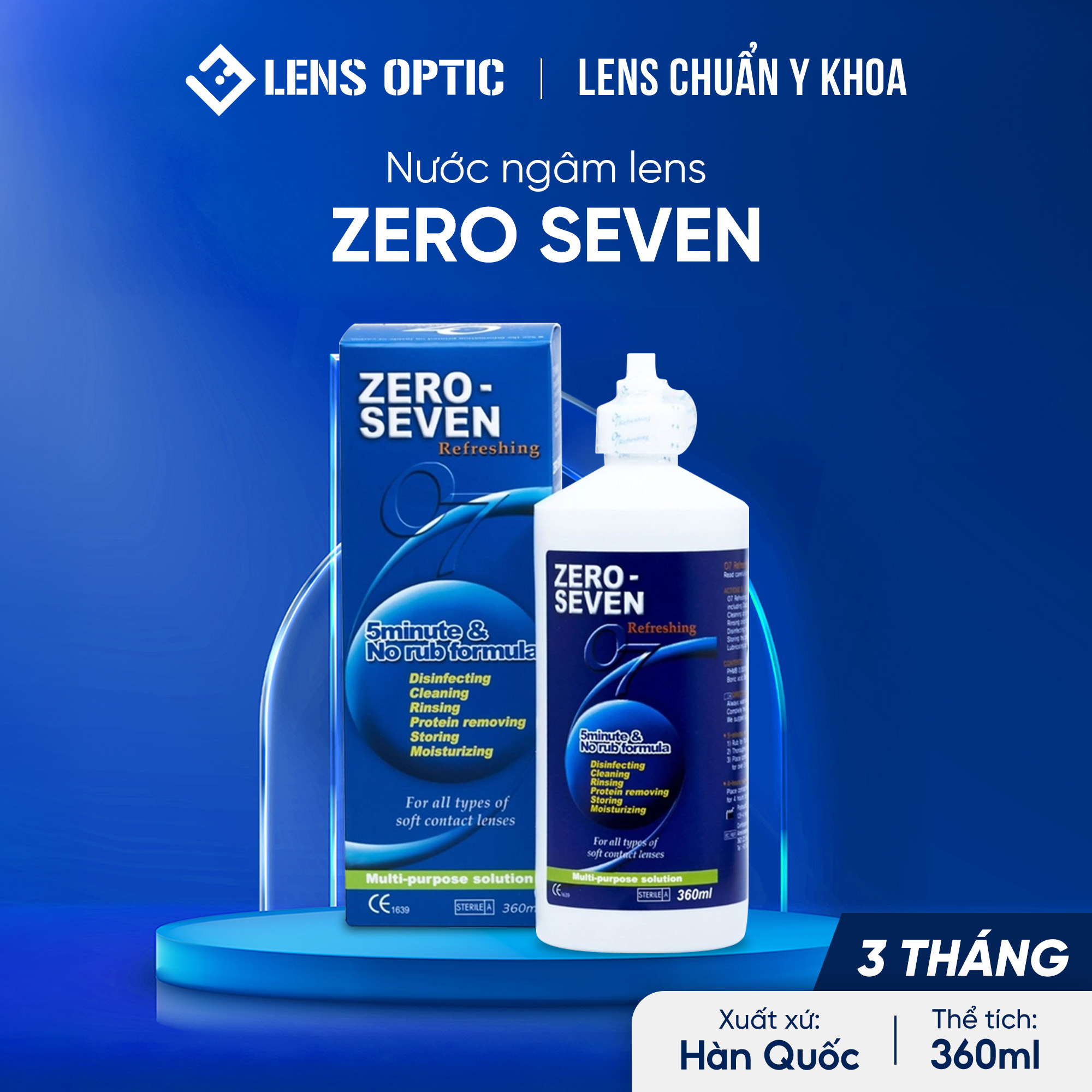Nước ngâm lens Zero Seven 360ml, Nước rửa kính áp tròng