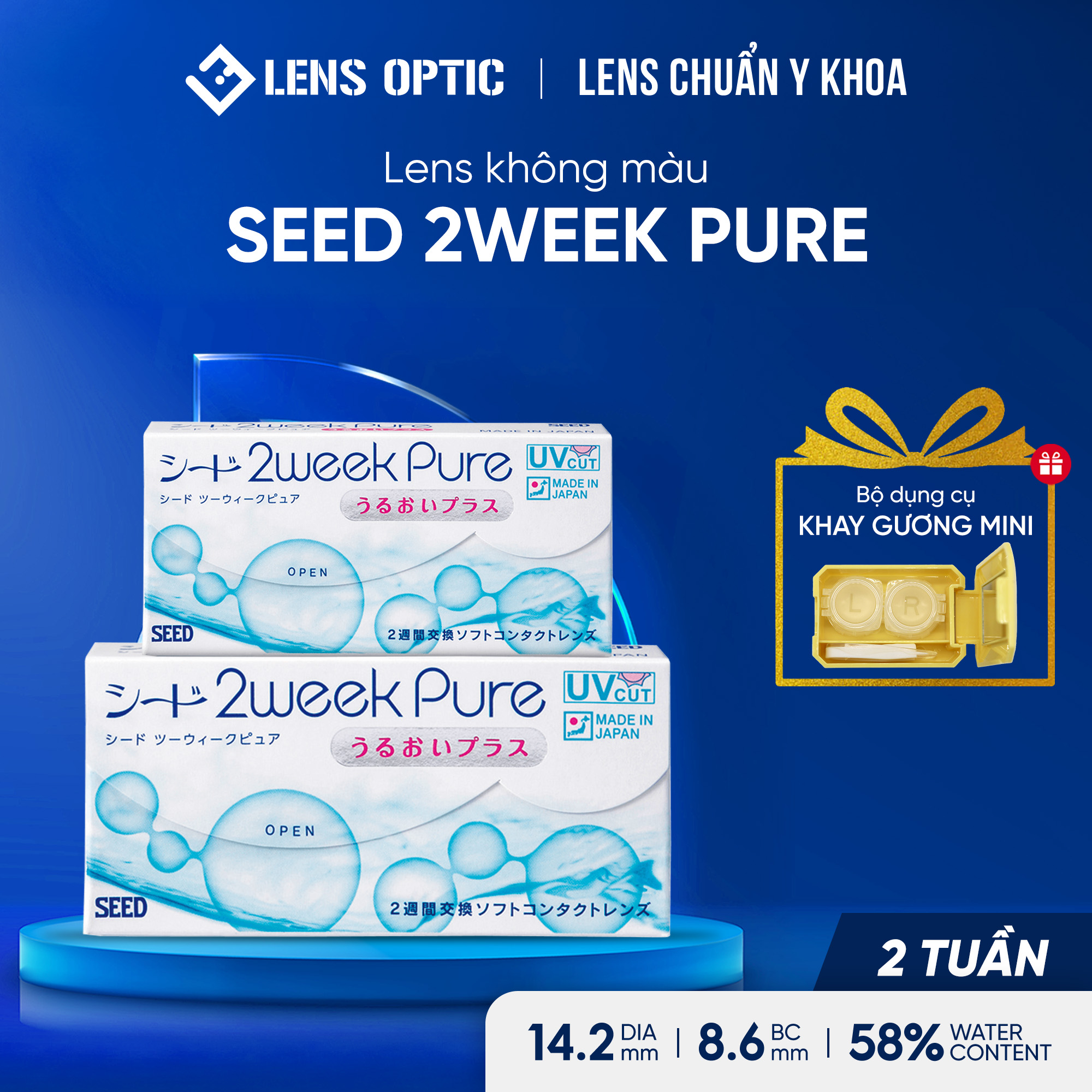 Kính áp tròng SEED 2 tuần không màu, lens mắt trong suốt có độ cận