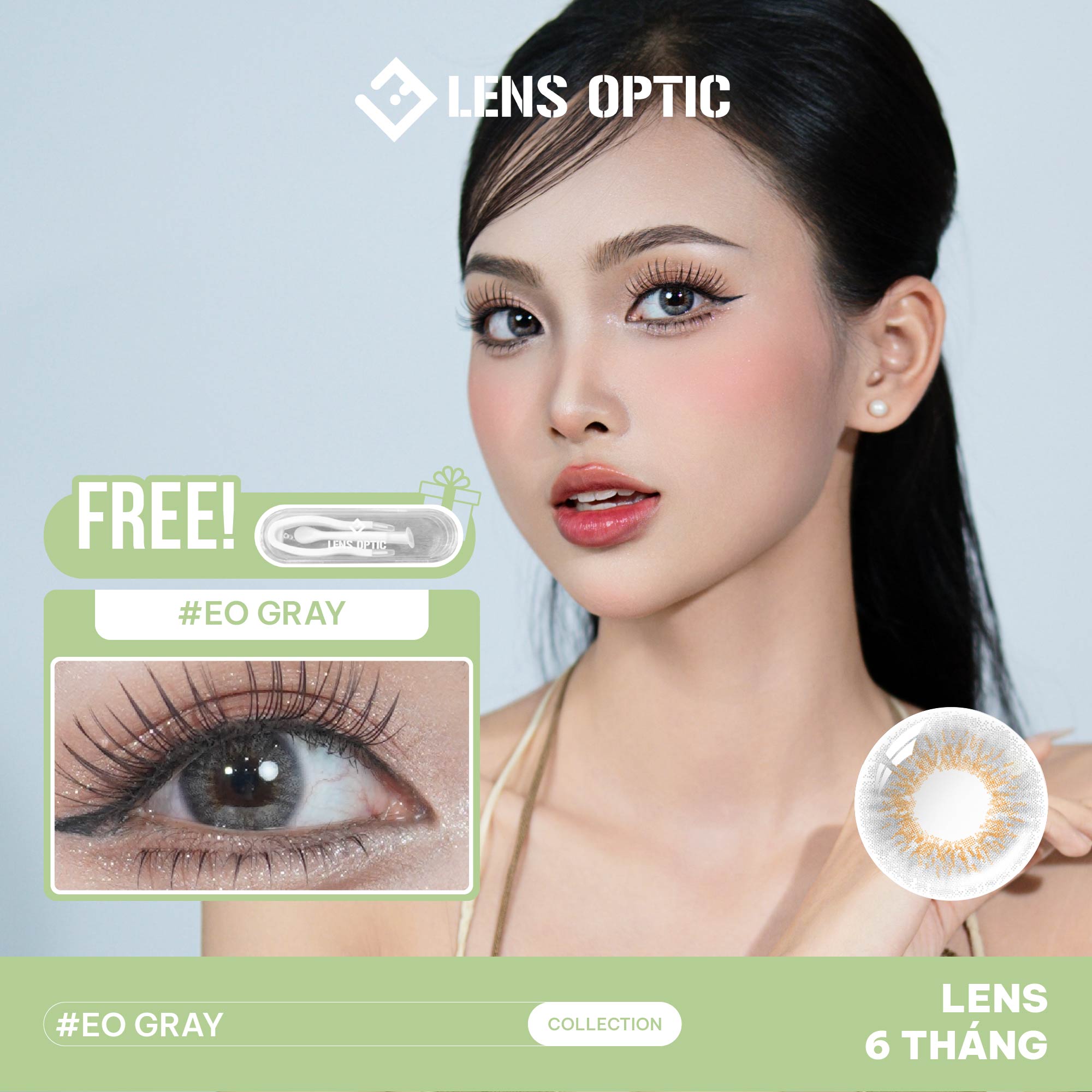 Kính áp tròng 6 tháng màu EO Gray giãn tròng 14.2mm