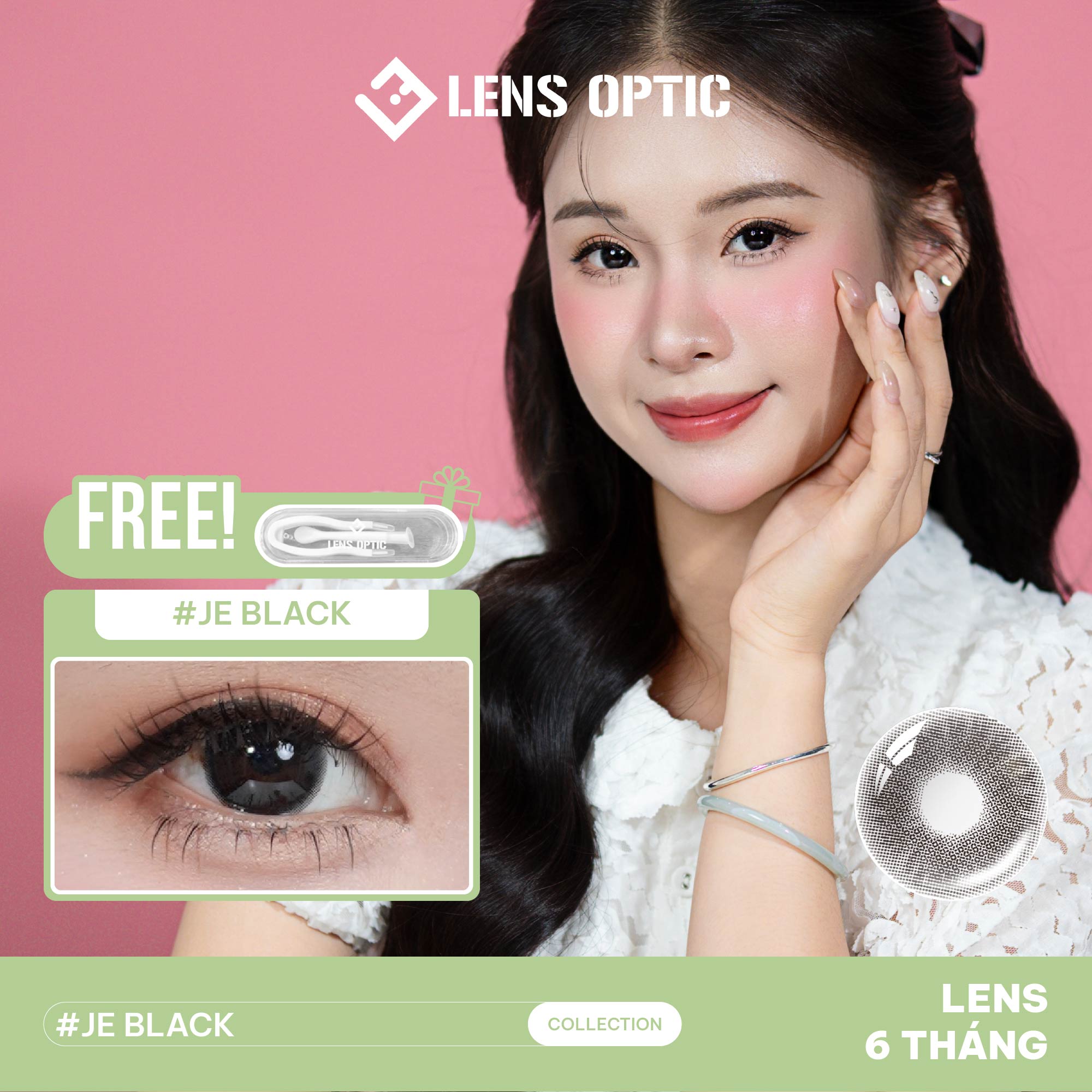 Kính áp tròng 6 tháng màu JE Black giãn tròng 14.2mm