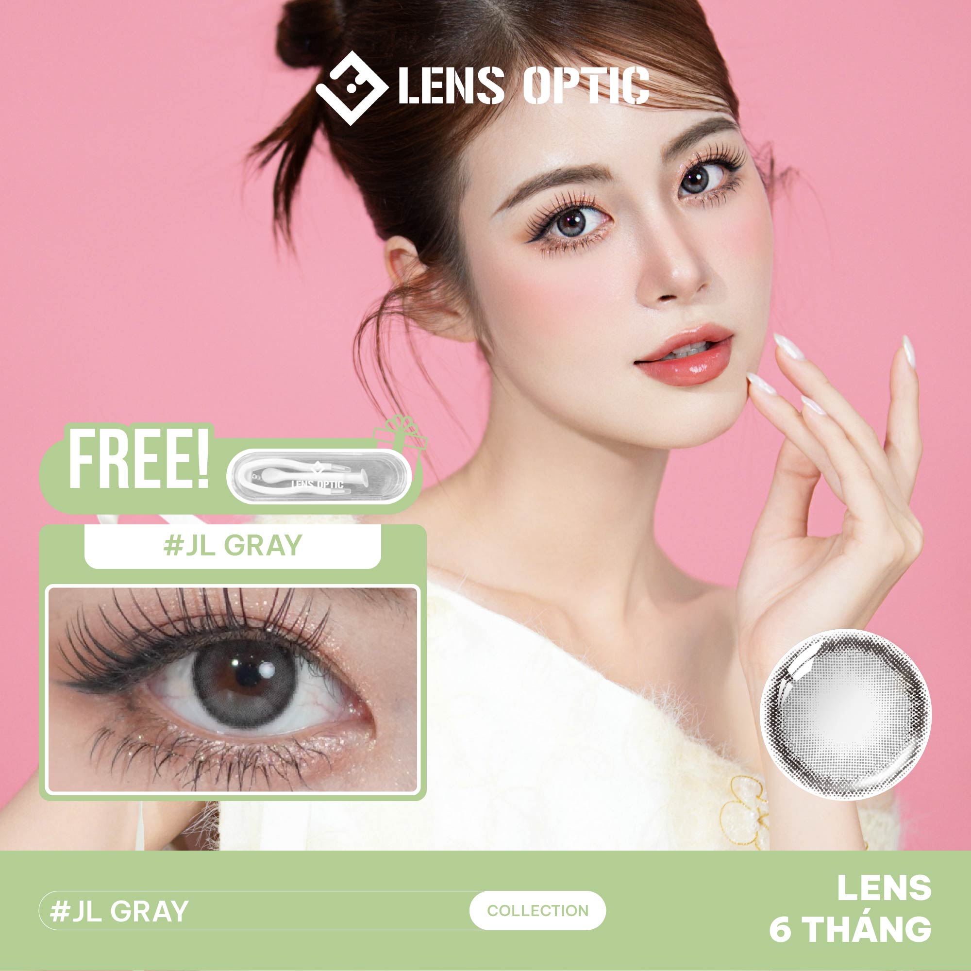 Kính áp tròng 6 tháng màu JL Gray giãn tròng 14.5mm