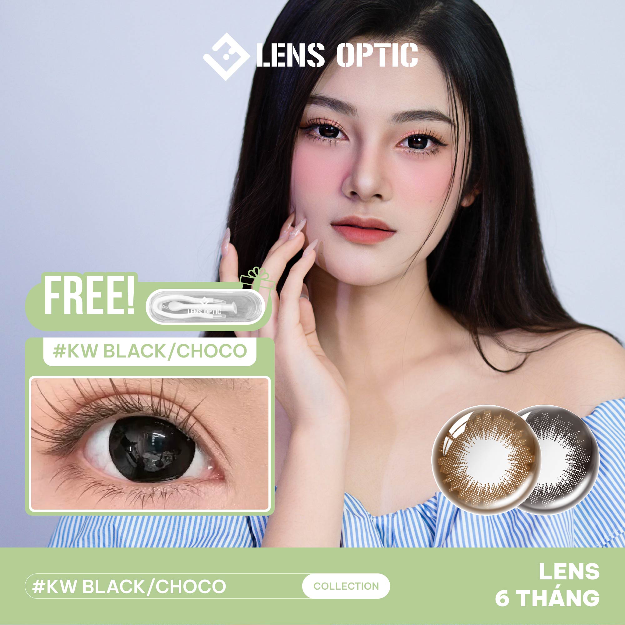 Kính áp tròng 6 tháng màu KW Black giãn tròng 14.5mm