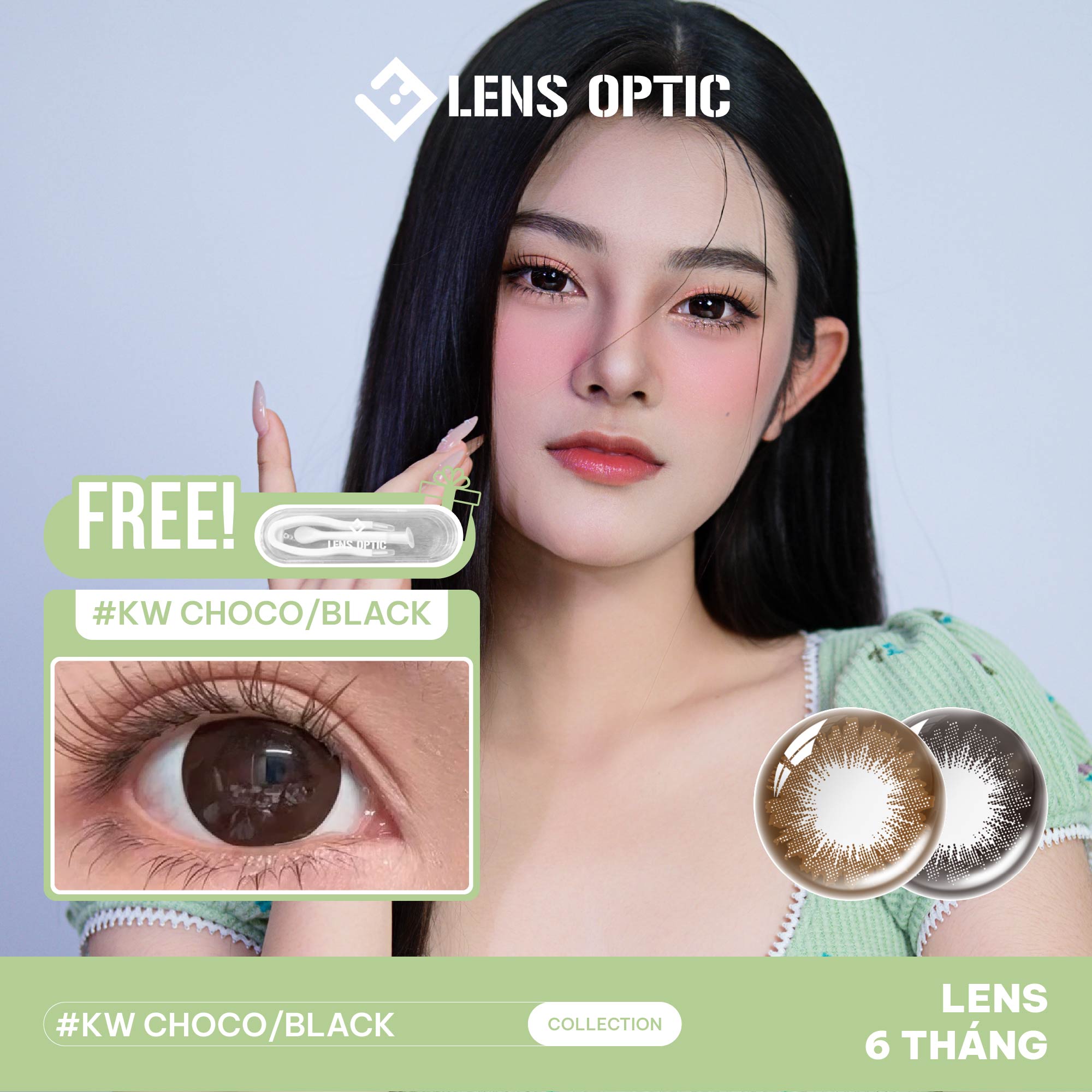 Kính áp tròng 6 tháng màu KW Choco giãn tròng 14.5mm