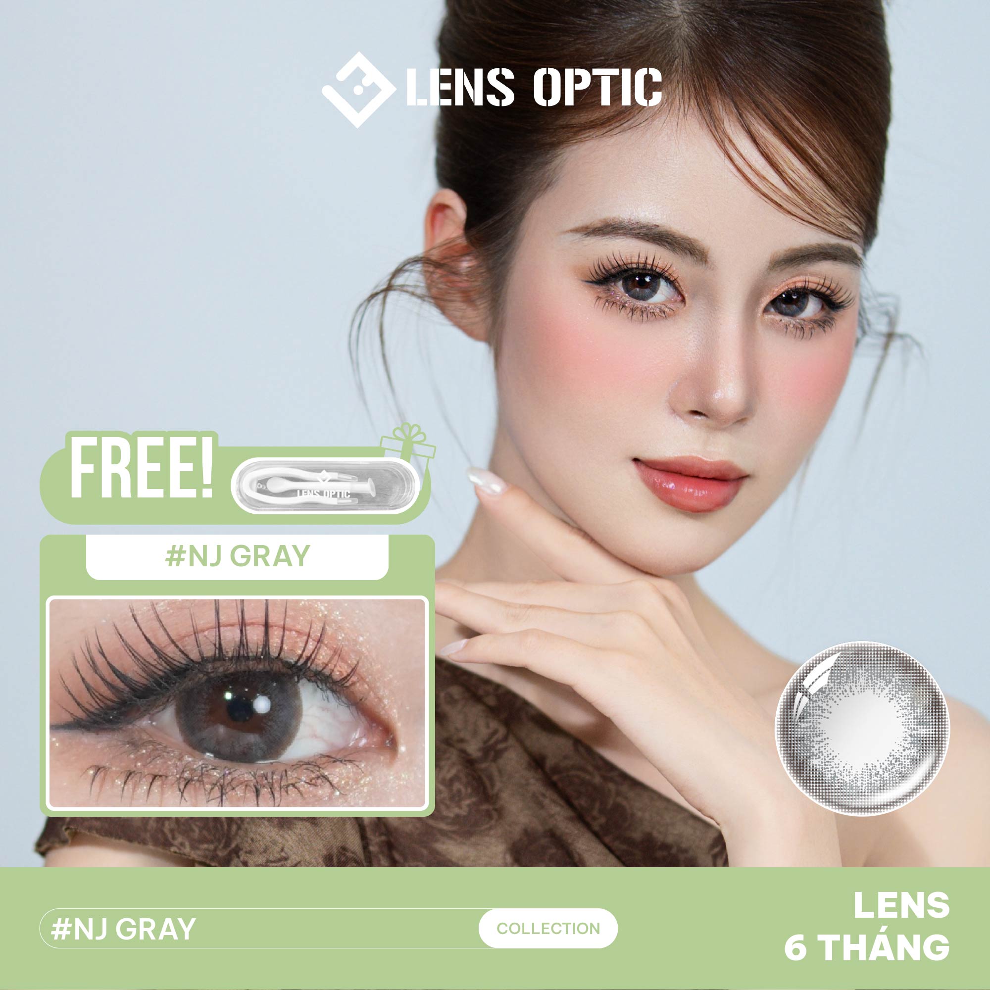 Kính áp tròng 6 tháng màu NJ Gray giãn tròng 14.0mm