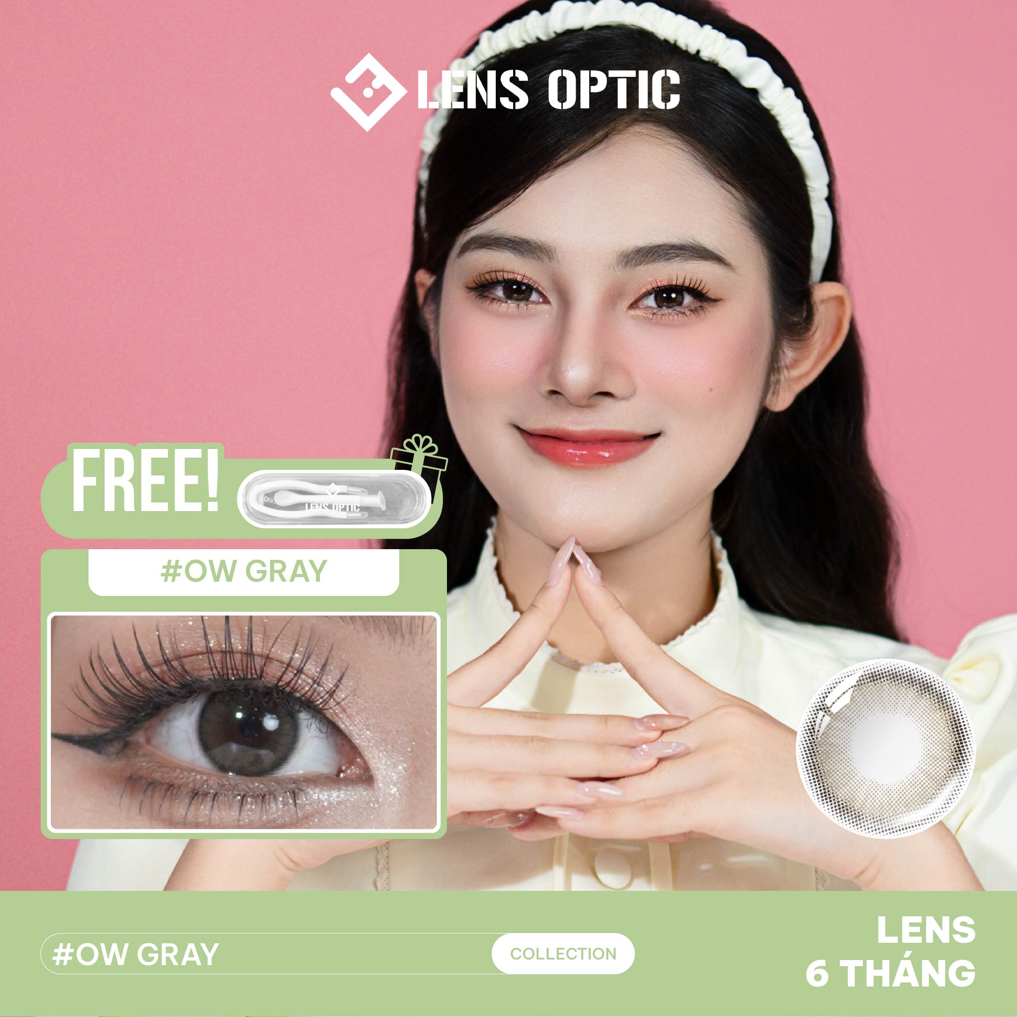 Kính áp tròng 6 tháng màu OW Gray giãn tròng 14.2mm