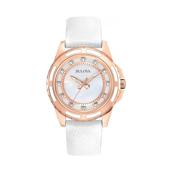 Đông fhồ Bulova nữ mặt tròn dây da