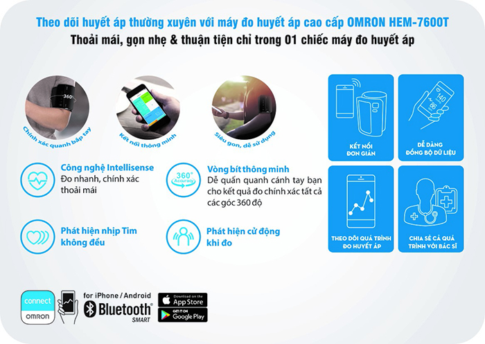 Máy đo huyết áp Omron HEM-7600T Tặng Máy Đo Đường Huyết | ytehainam