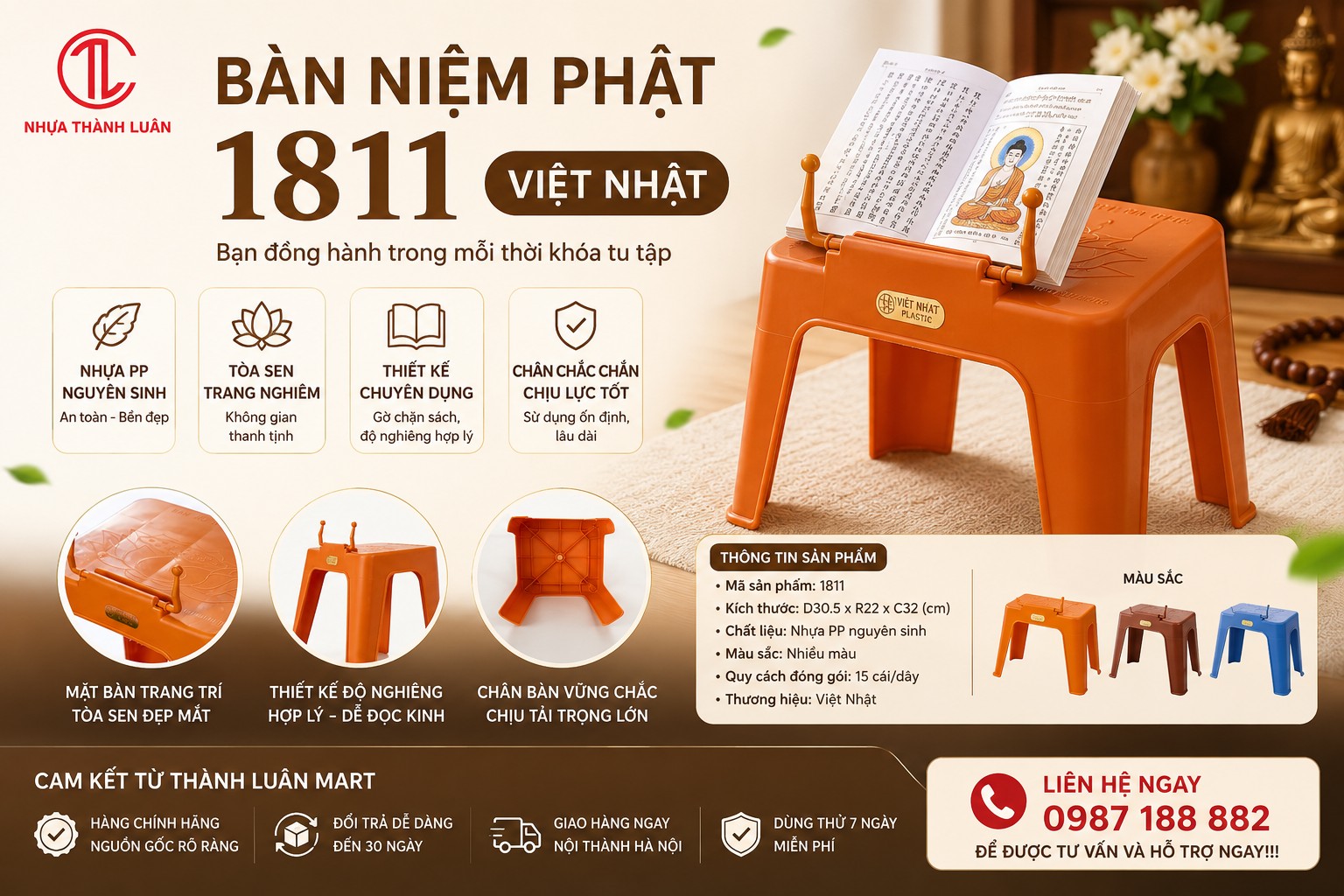 BÀN NIỆM PHẬT 1811 VIỆT NHẬT – TRANG NGHIÊM, TIỆN LỢI CHO MỌI KHÔNG GIAN THỜ PHẬT