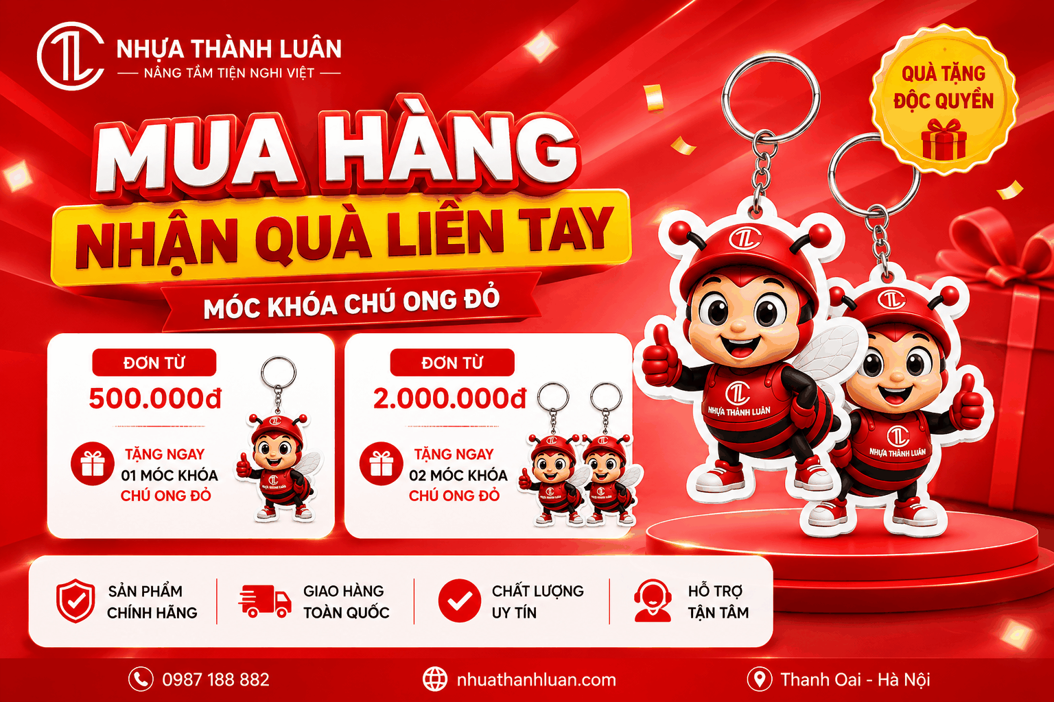CHƯƠNG TRÌNH KHUYẾN MÃI THÁNG 7 – MUA HÀNG NHẬN NGAY MÓC KHÓA CHÚ ONG ĐỎ NHỰA THÀNH LUÂN