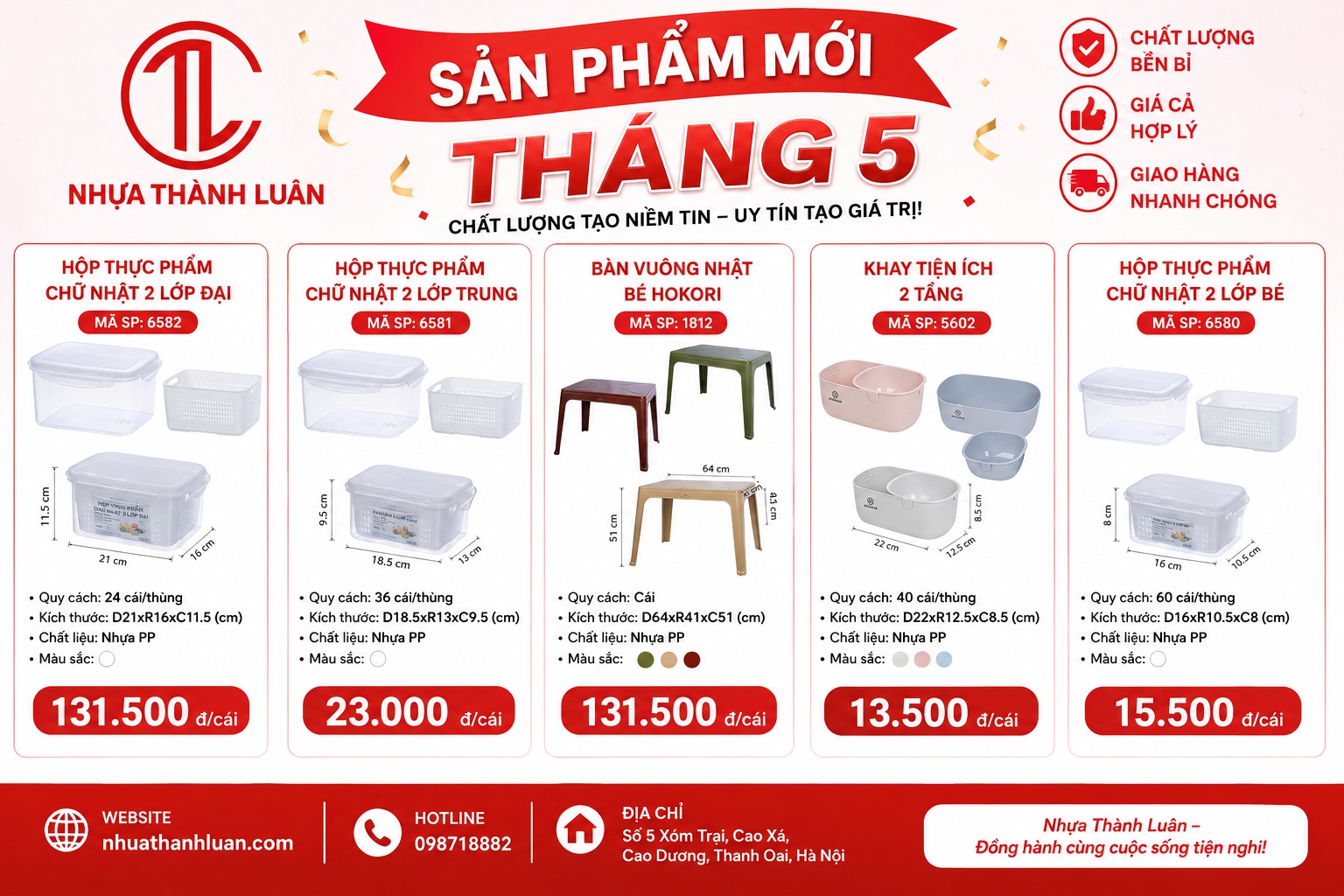 Sản Phẩm Mới Tháng 5 Tại Nhựa Thành Luân – Gia Dụng Việt Nhật Chính Hãng, Giá Tốt Cho Đại Lý Và Người Tiêu Dùng