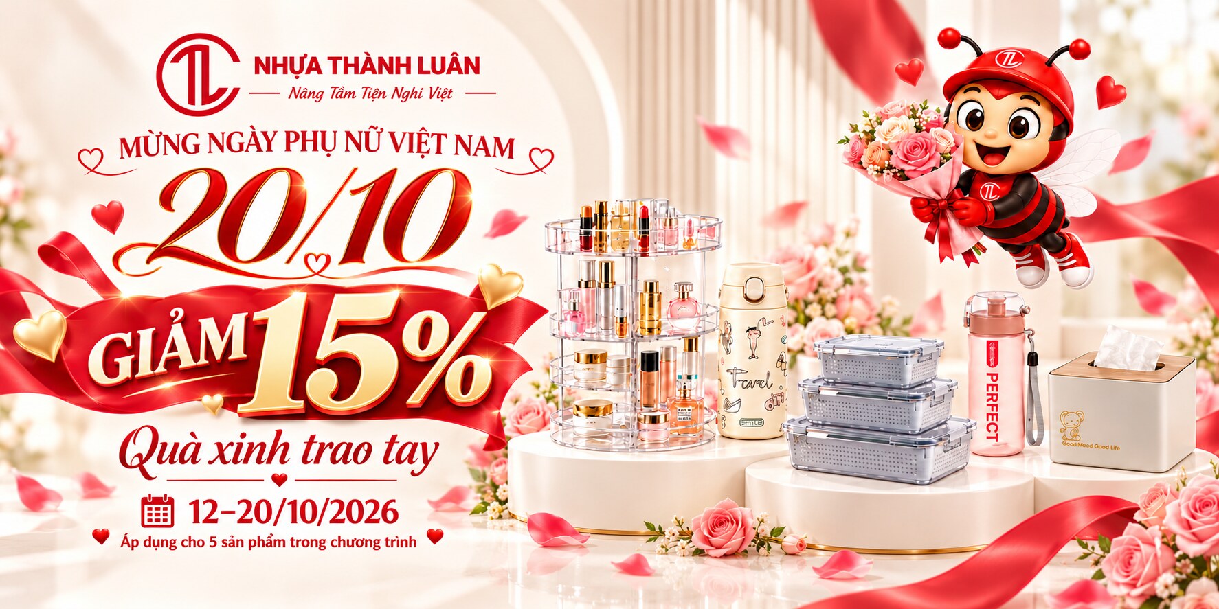 Mừng 20/10: Giảm 15% cho 5 sản phẩm quà tặng tại Nhựa Thành Luân