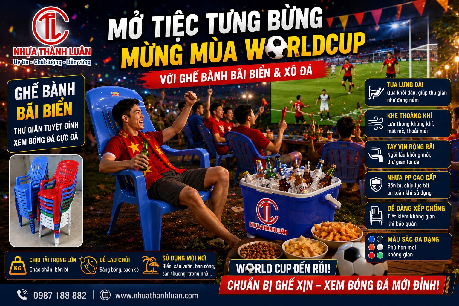 90 Phút Chưa Đủ, 120 Phút Vẫn Êm: Bí Mật Xem World Cup Cực Đã Với Ghế Bành Bãi Biển Nhựa Việt Nhật