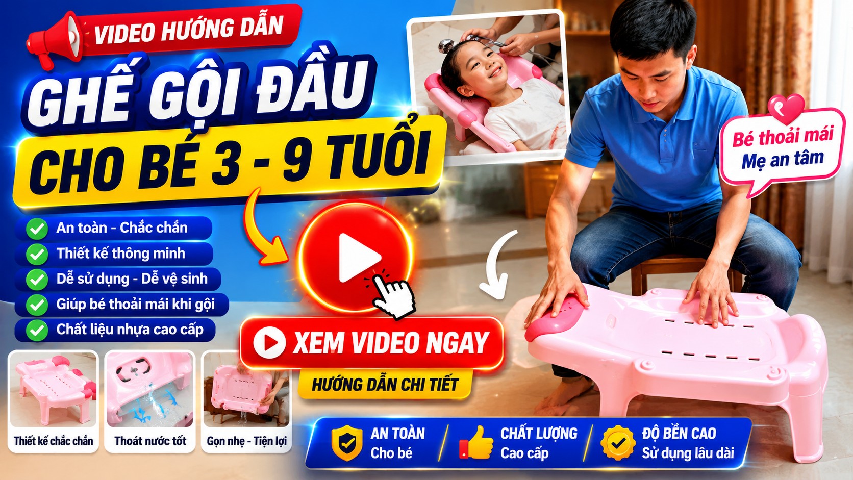 Mẹ Bỉm Đang Truyền Tai Nhau Chiếc Ghế Gội Đầu Này Cho Bé 3–9 Tuổi