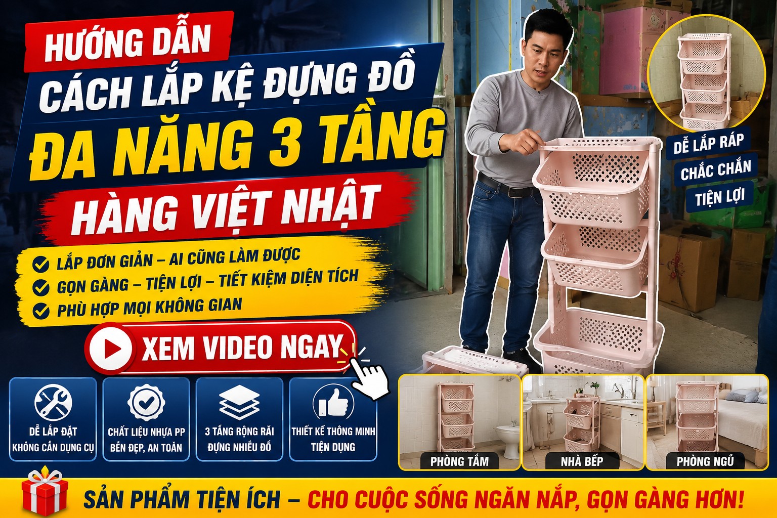 HƯỚNG DẪN LẮP KỆ ĐA NĂNG 3 TẦNG VIỆT NHẬT CHỈ TRONG VÀI PHÚT