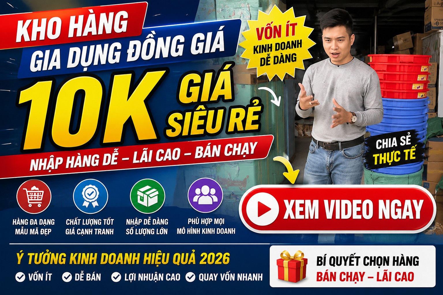 🔥 KHO HÀNG GIA DỤNG ĐỒNG GIÁ 10K – CƠ HỘI KINH DOANH VỐN ÍT NĂM 2026