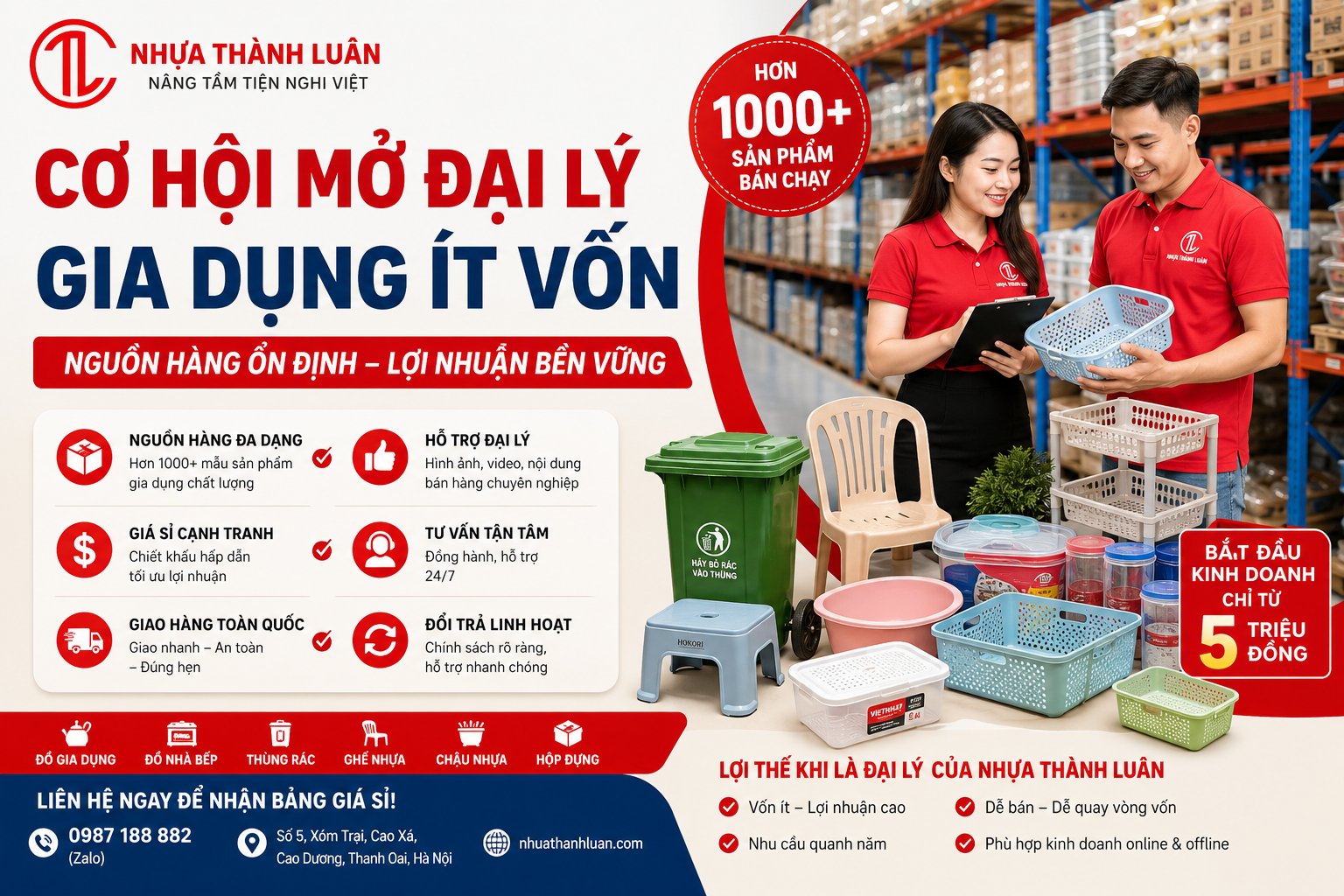 Cơ Hội Mở Đại Lý Gia Dụng Ít Vốn – Nguồn Hàng Ổn Định, Lợi Nhuận Bền Vững Cùng Nhựa Thành Luân