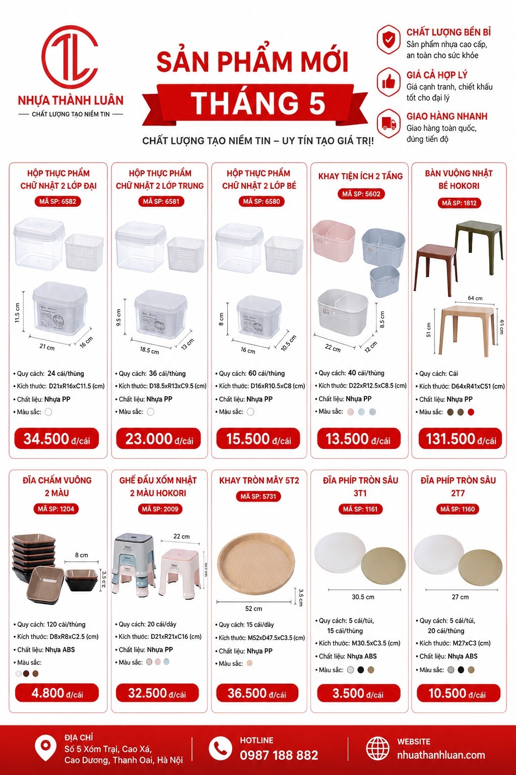 SẢN PHẨM MỚI THÁNG 5 – NHỰA THÀNH LUÂN