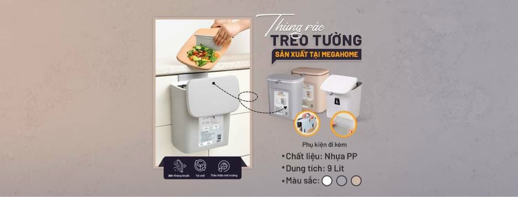 thùng rác treo tường megahome 9L