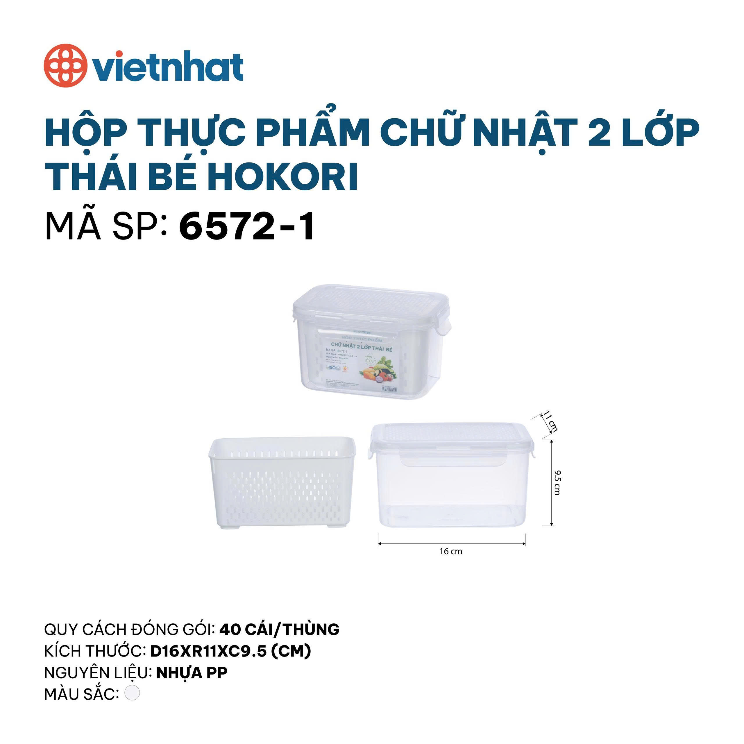 HỘP THỰC PHẨM CHỮ NHẬT 2 LỚP THÁI BÉ HOKORI 6572-1