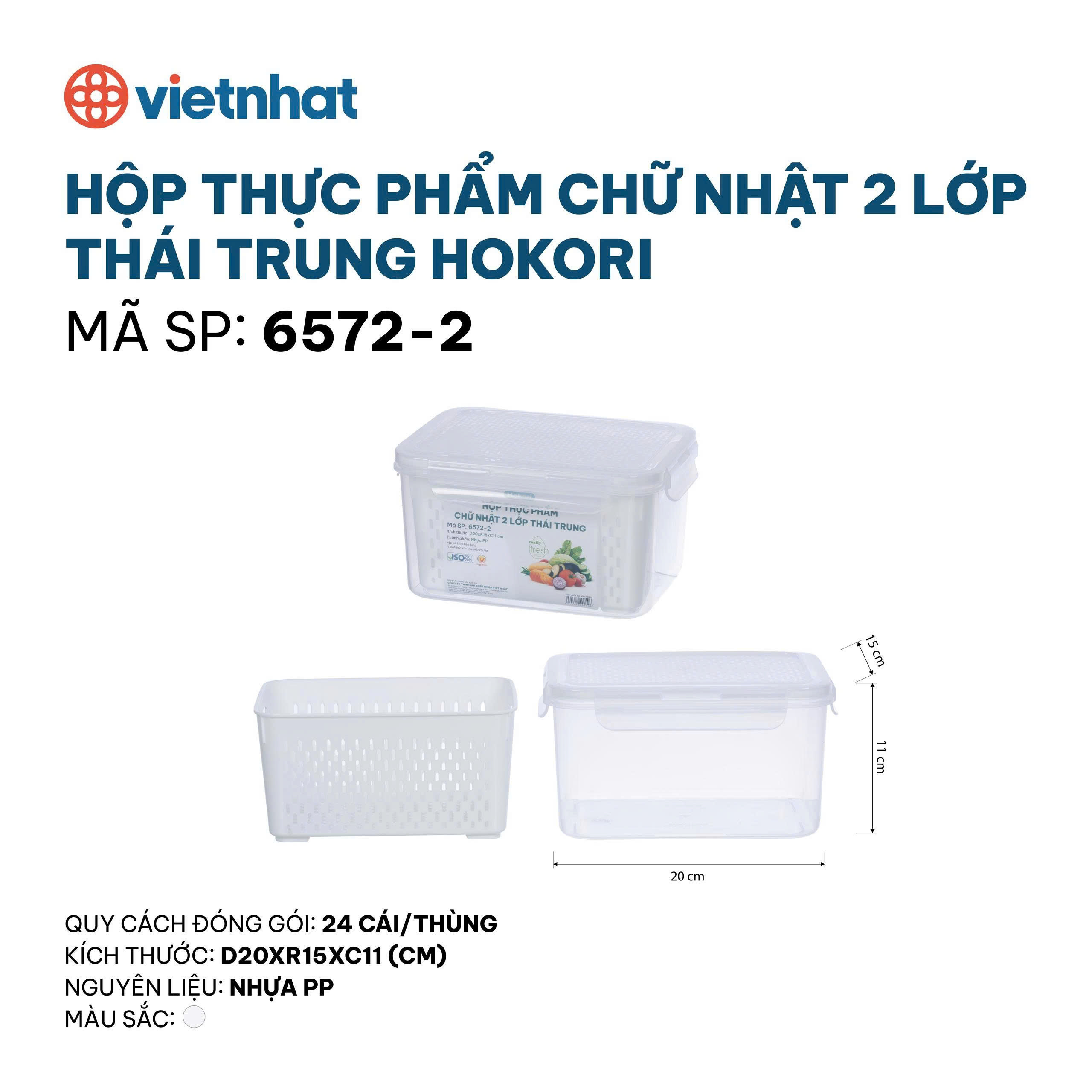 HỘP THỰC PHẨM CHỮ NHẬT 2 LỚP THÁI BỘ 3 HOKORI 6572