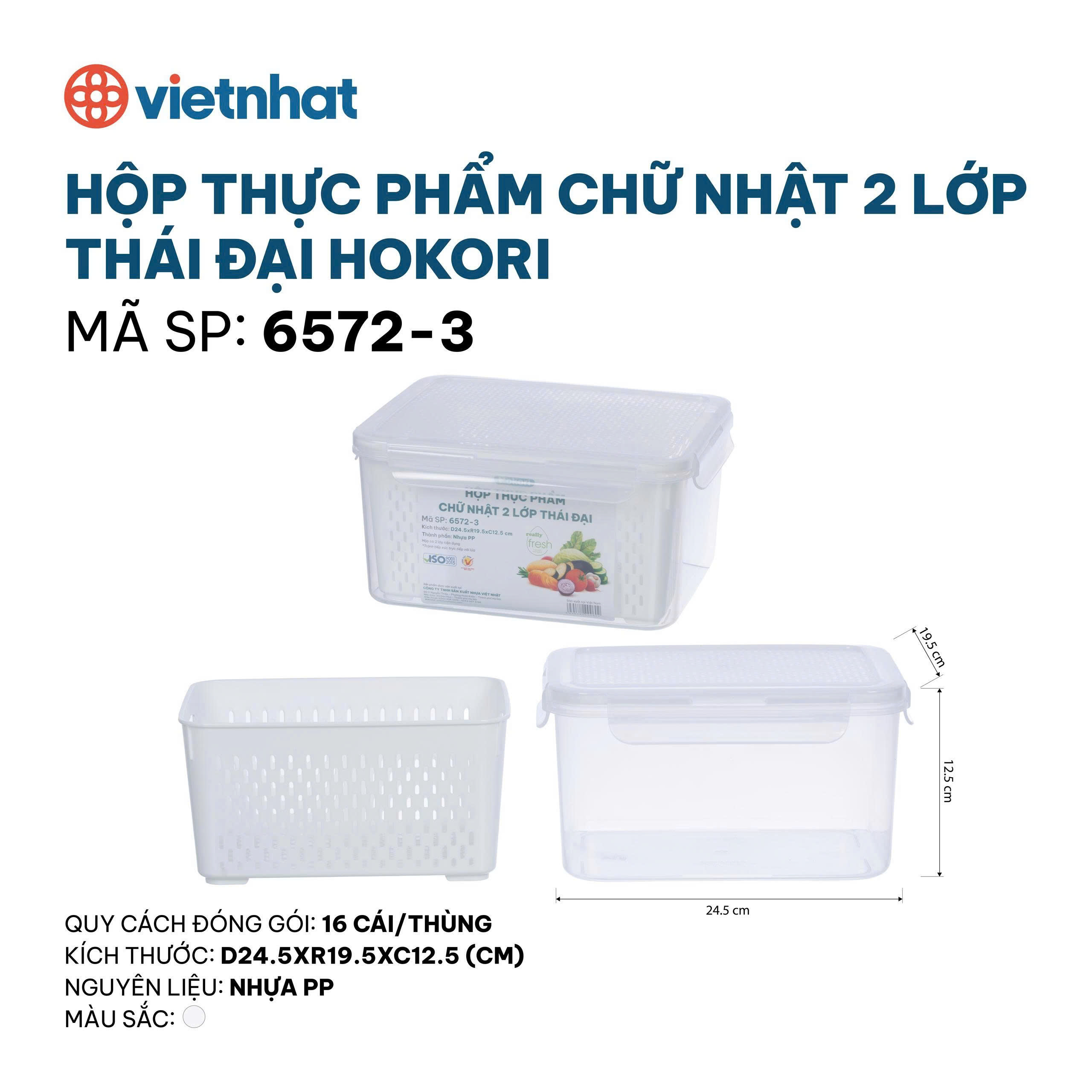HỘP THỰC PHẨM CHỮ NHẬT 2 LỚP THÁI BỘ 3 HOKORI 6572