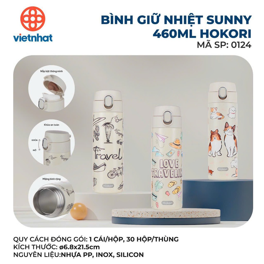 BÌNH GIỮ NHIỆT SUNNY 460ML HOKORI 0124