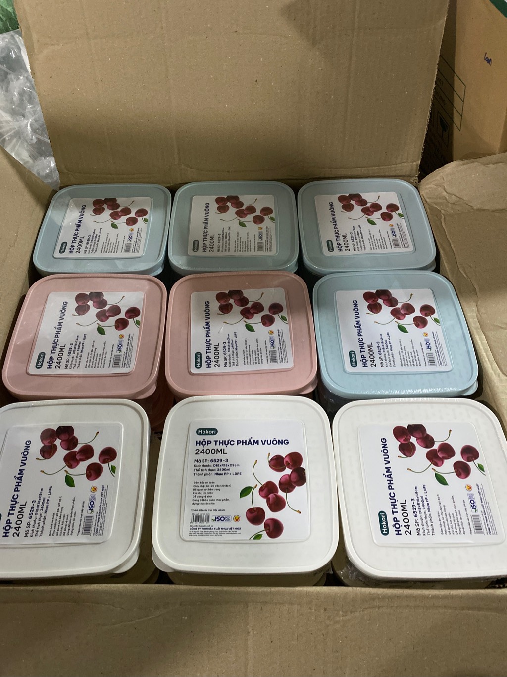 HỘP THỰC PHẨM VUÔNG 2400ML HOKORI 6529-3