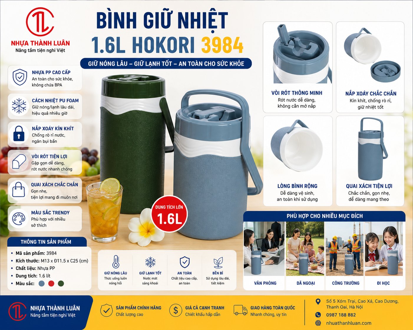 BÌNH GIỮ NHIỆT 1.6 HOKORI 3984