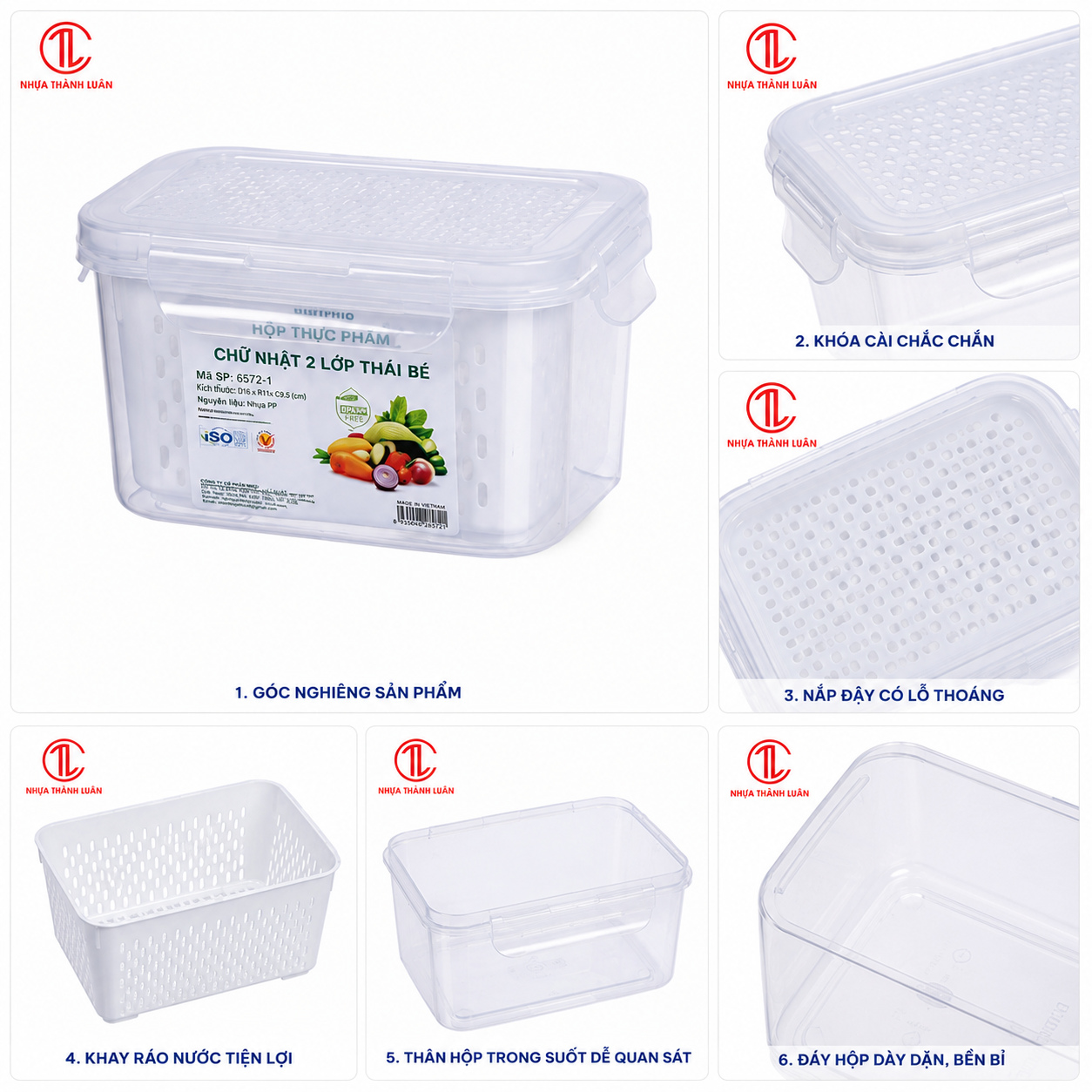 HỘP THỰC PHẨM CHỮ NHẬT 2 LỚP THÁI BÉ HOKORI 6572-1