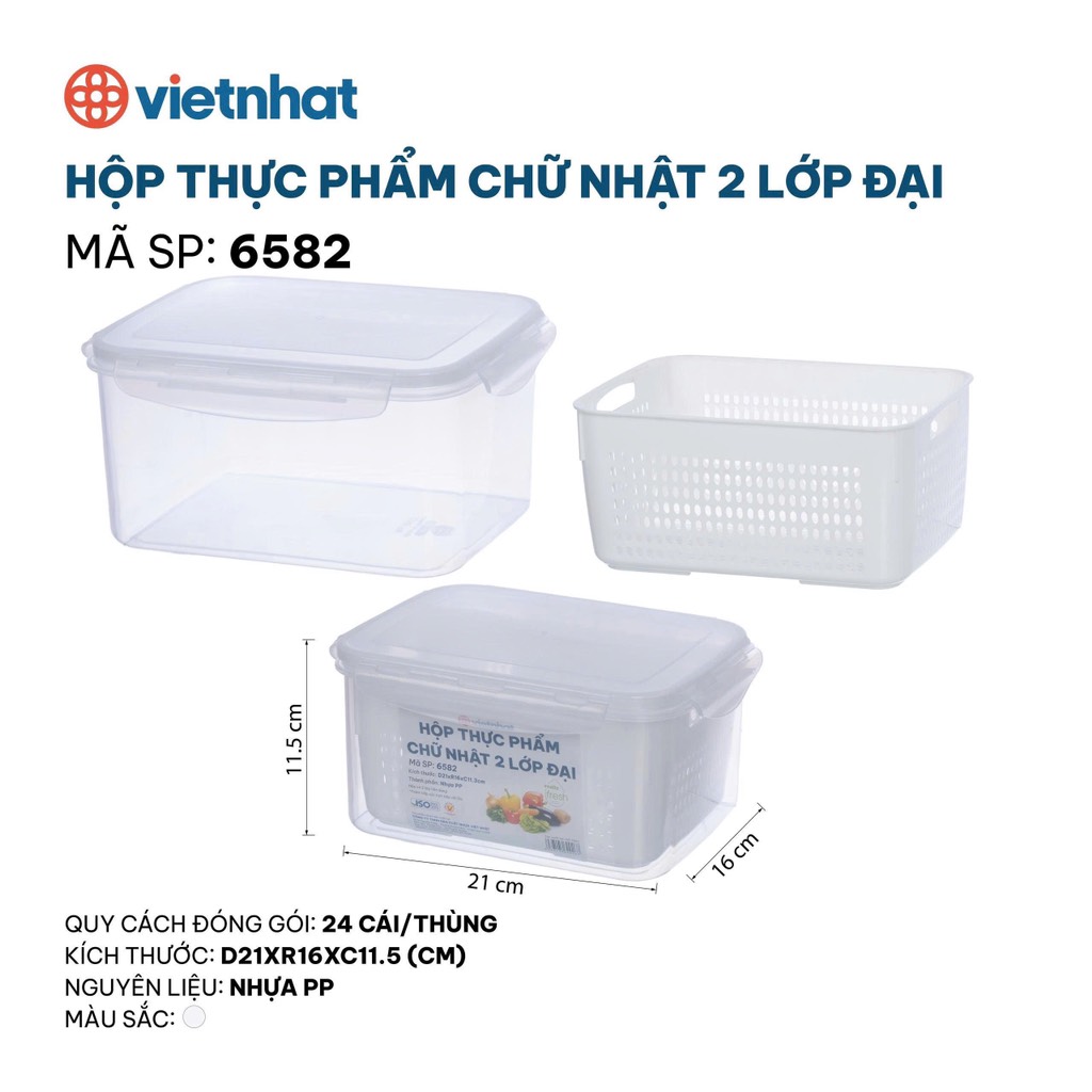 HỘP THỰC PHẨM CHỮ NHẬT 2 LỚP ĐẠI 6582
