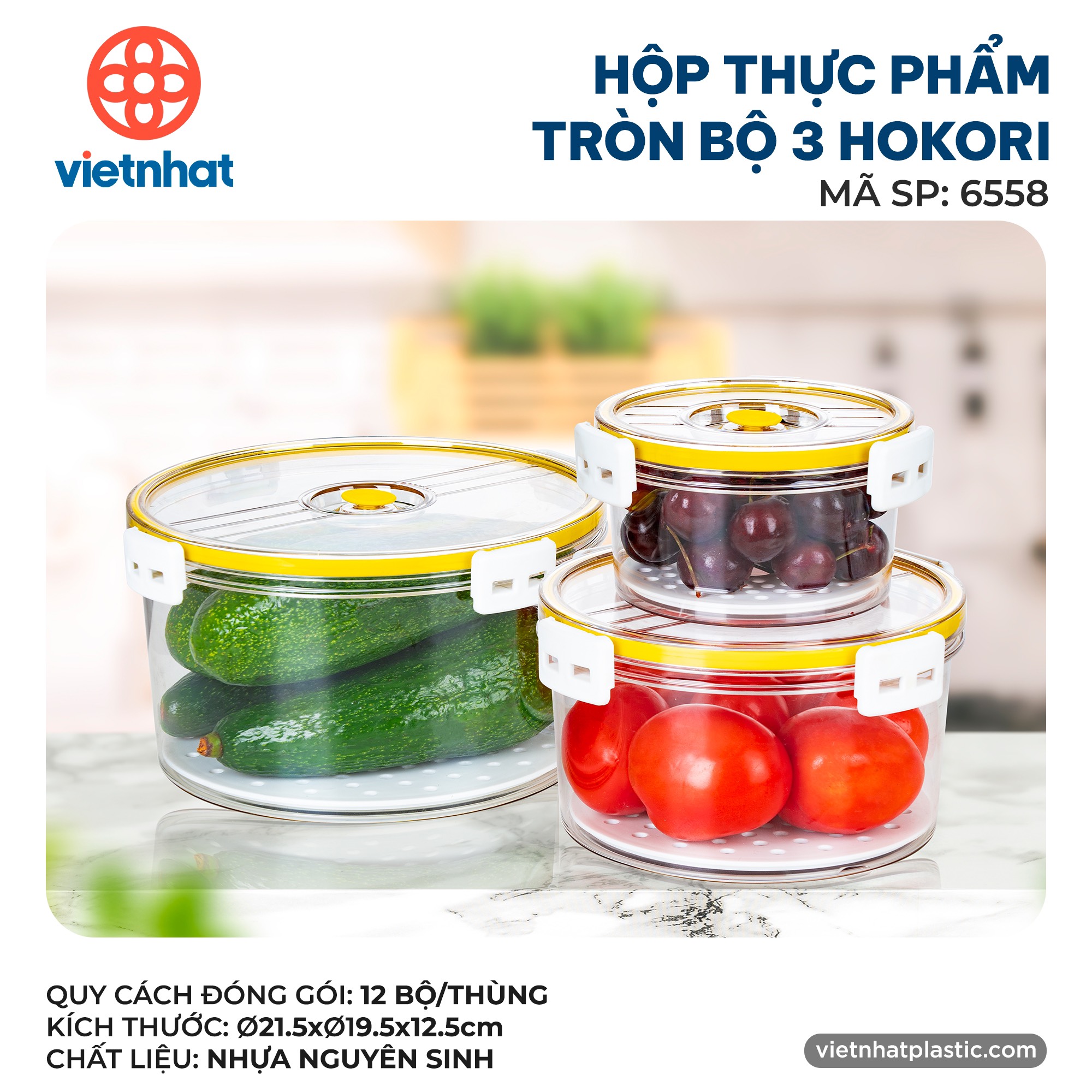 HỘP THỰC PHẨM TRÒN BỘ 3 HOKORI 6558